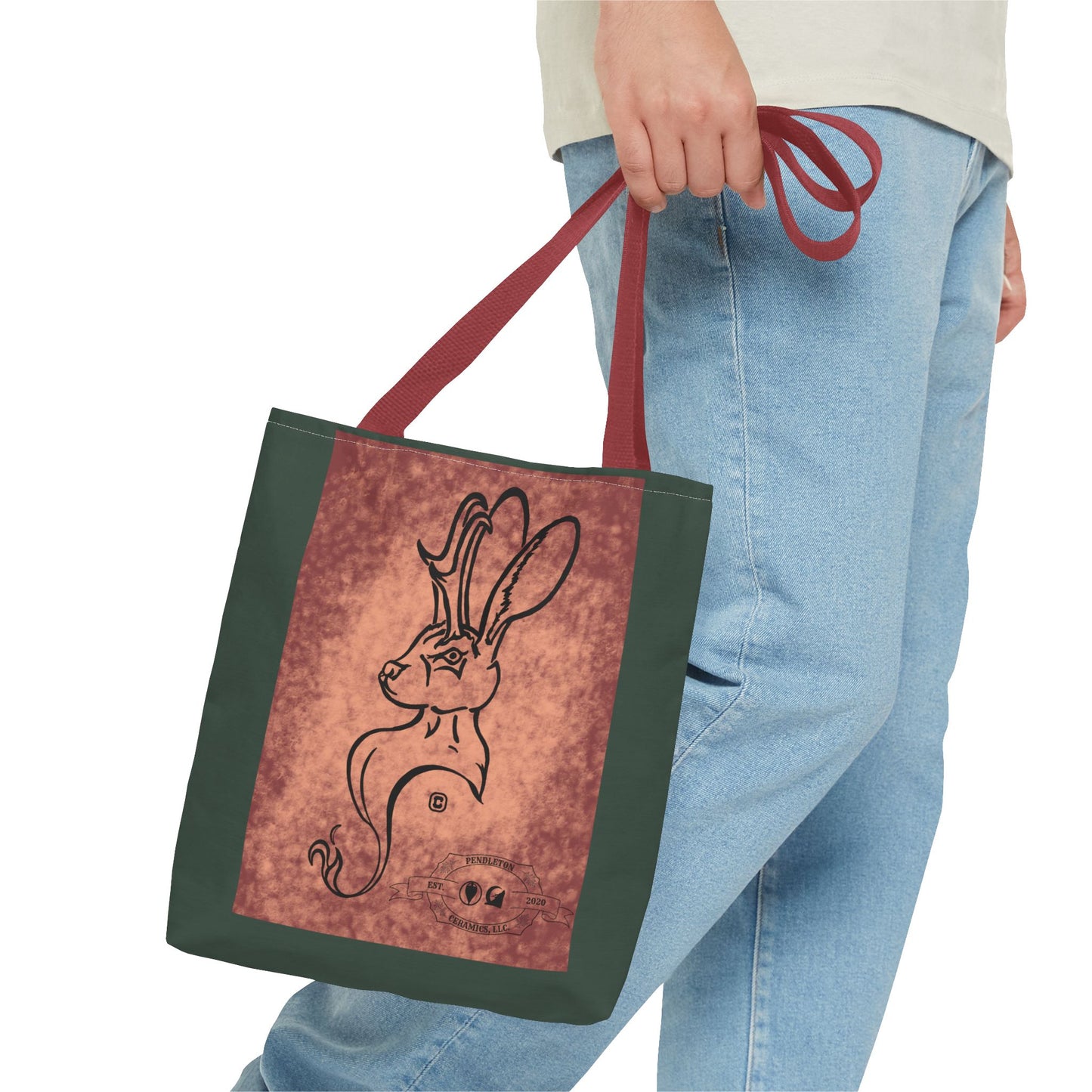 Dust Storm Jackalope Bust Drawing Tote Green Bag