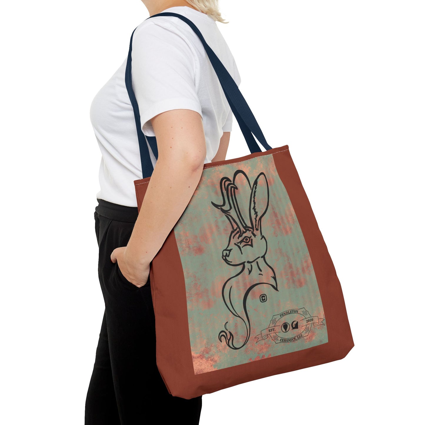 Copper Metal Jackalope Bust Drawing Tote Brown Bag