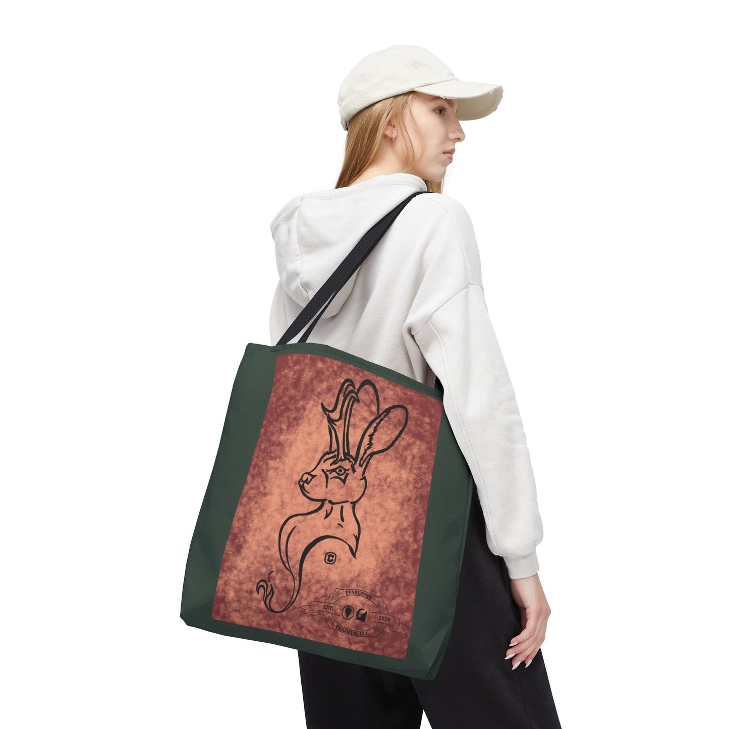 Dust Storm Jackalope Bust Drawing Tote Green Bag