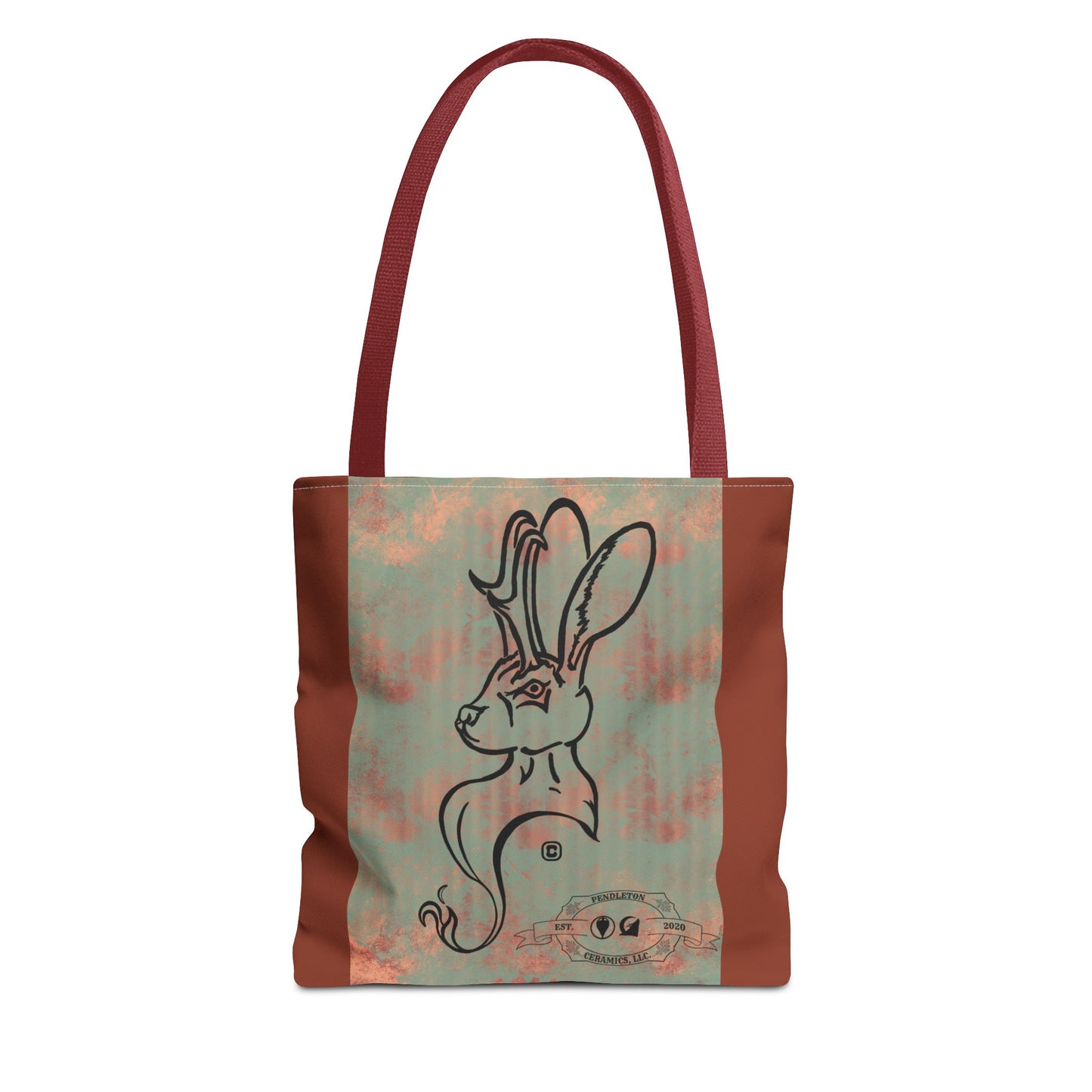 Copper Metal Jackalope Bust Drawing Tote Brown Bag
