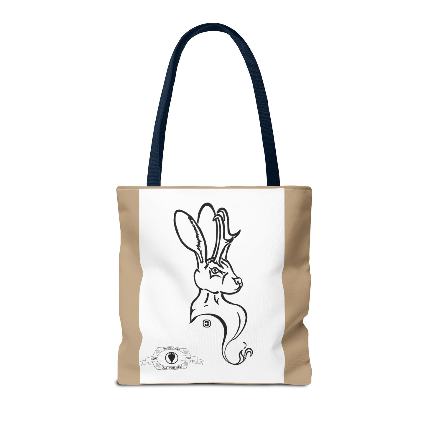 Jackalope Bust Drawing Tote Bag with Tan Stripe