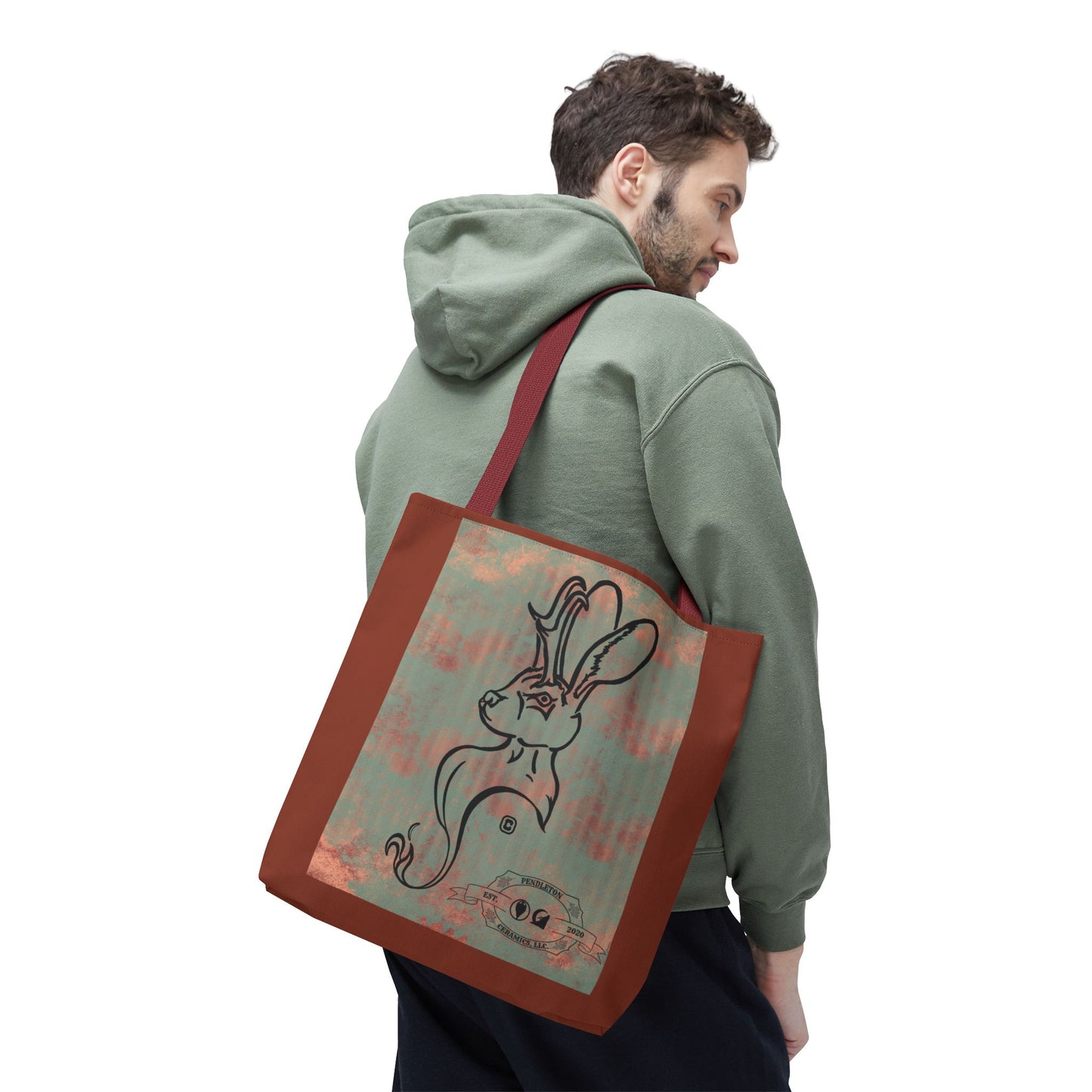 Copper Metal Jackalope Bust Drawing Tote Brown Bag