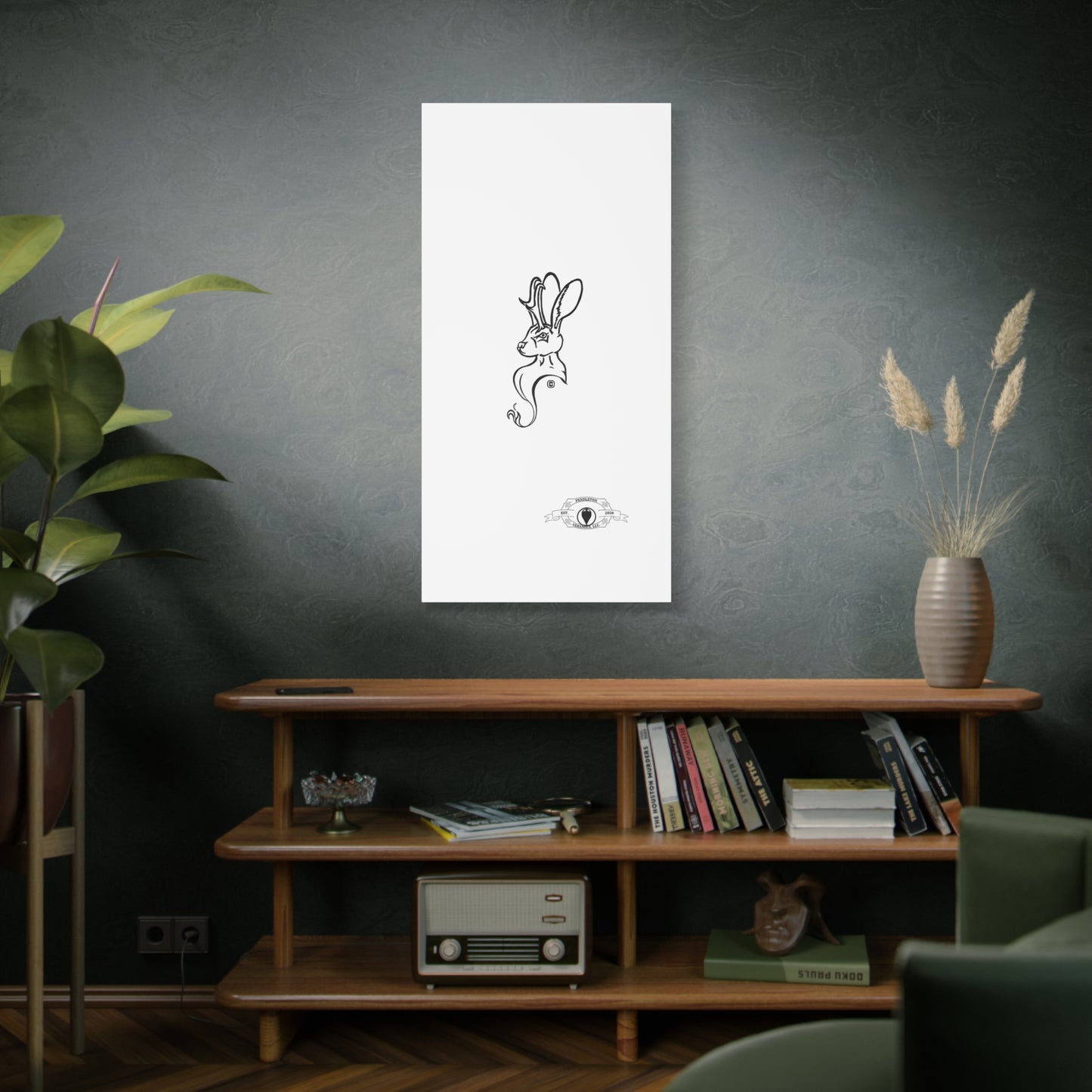 Jackalope Bust Drawing Art Stretched Canvas Wall Decor