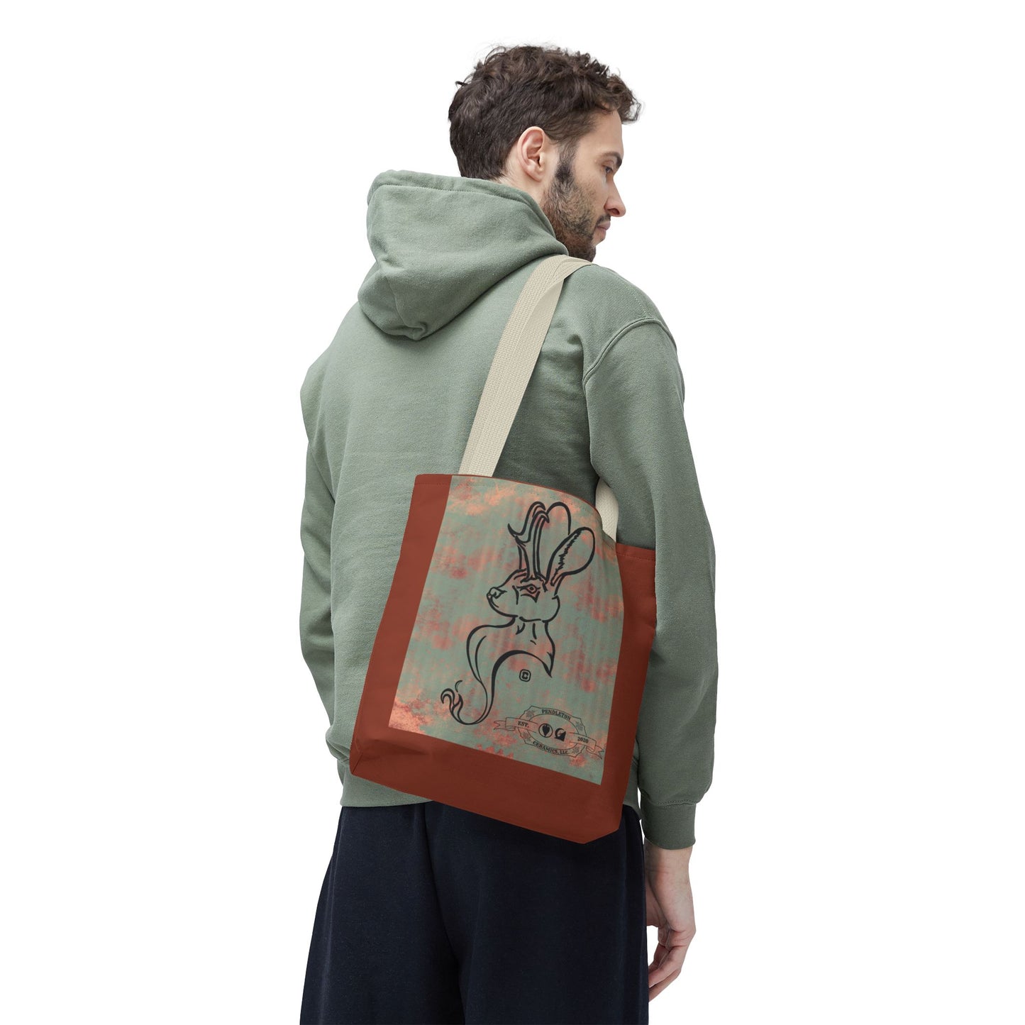 Copper Metal Jackalope Bust Drawing Tote Brown Bag