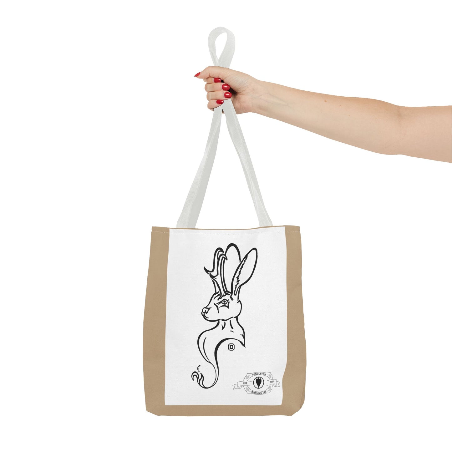 Jackalope Bust Drawing Tote Bag with Tan Stripe