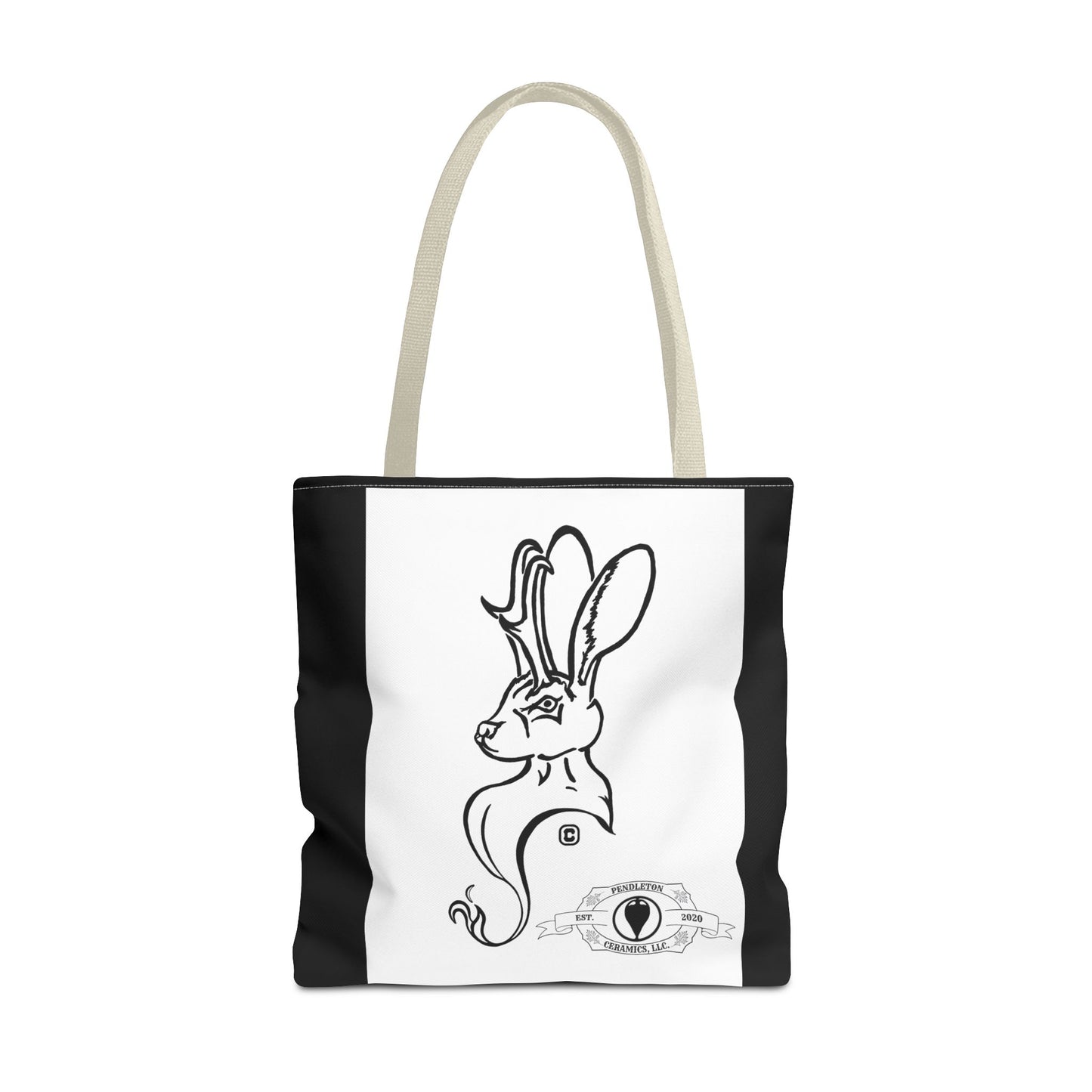 Jackalope Bust Drawing Tote Bag with Black Stripe