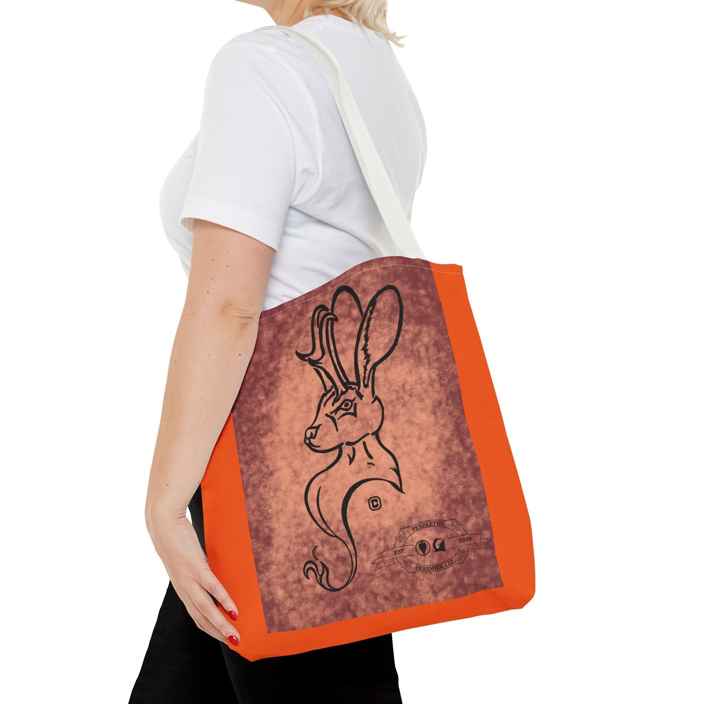 Dust Storm Jackalope Bust Drawing Tote Orange Bag