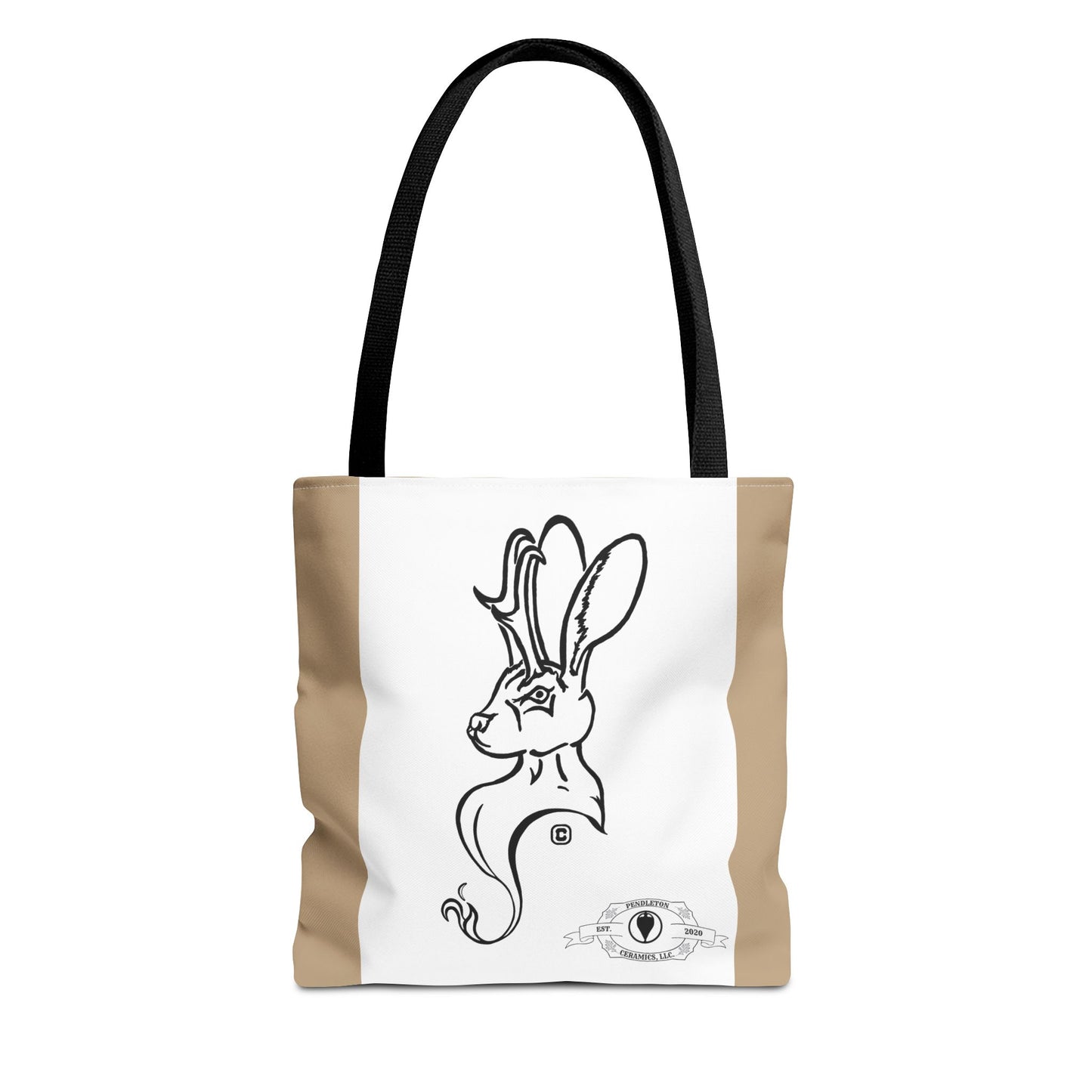 Jackalope Bust Drawing Tote Bag with Tan Stripe