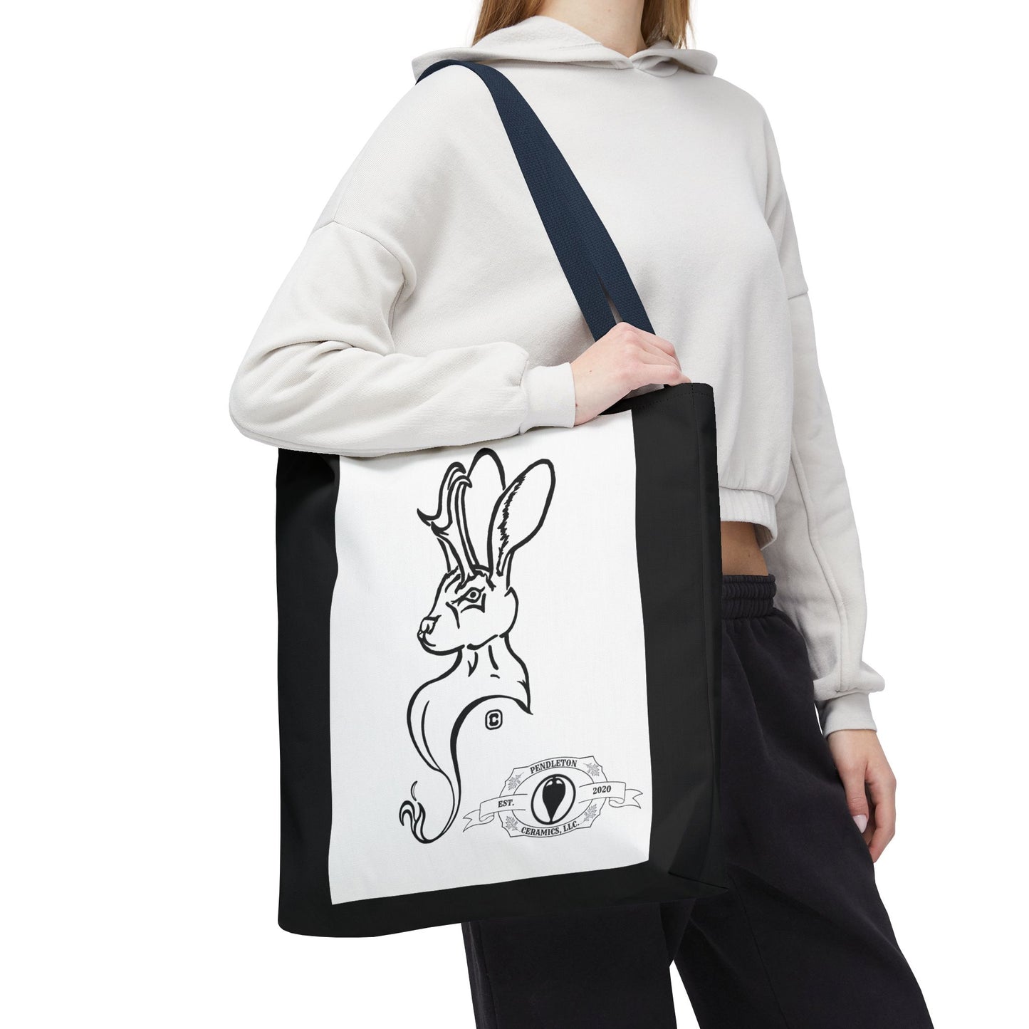 Jackalope Bust Drawing Tote Bag with Black Stripe