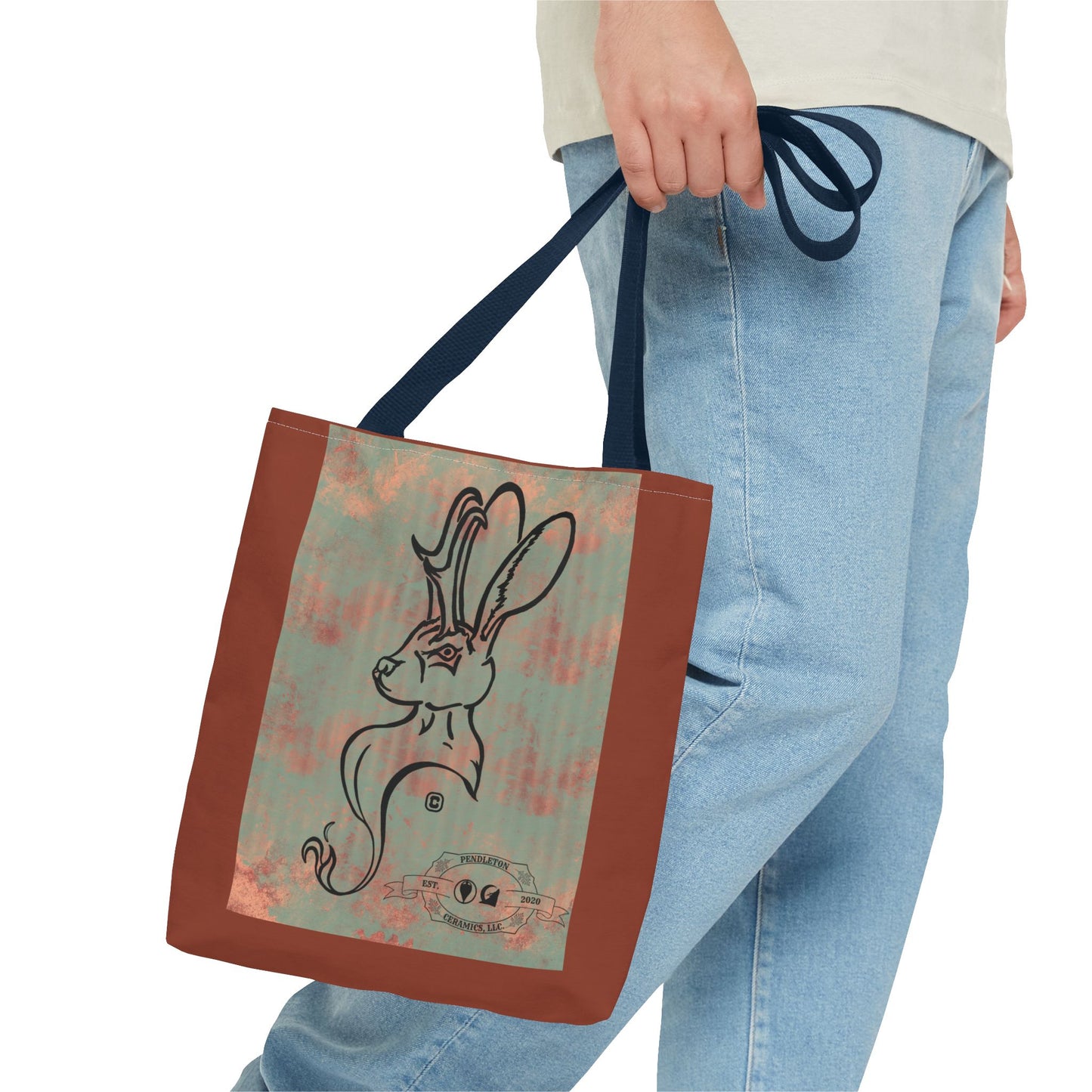 Copper Metal Jackalope Bust Drawing Tote Brown Bag