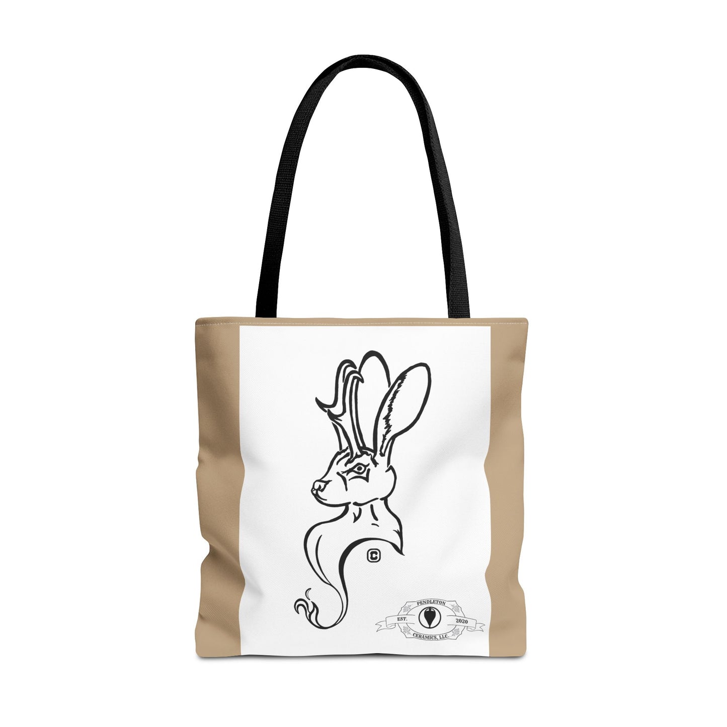 Jackalope Bust Drawing Tote Bag with Tan Stripe