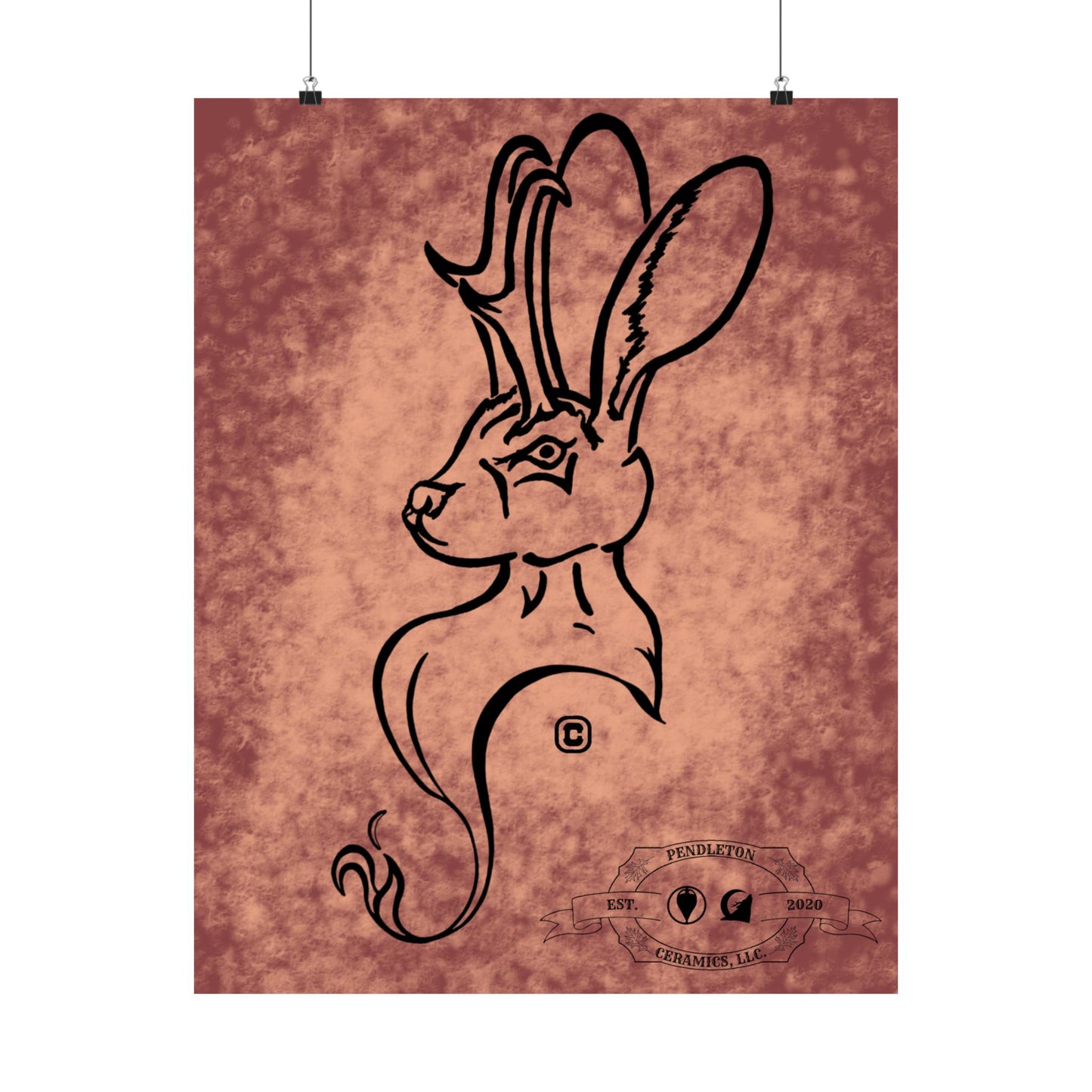 Dust Storm Jackalope Bust Drawing Wall Art