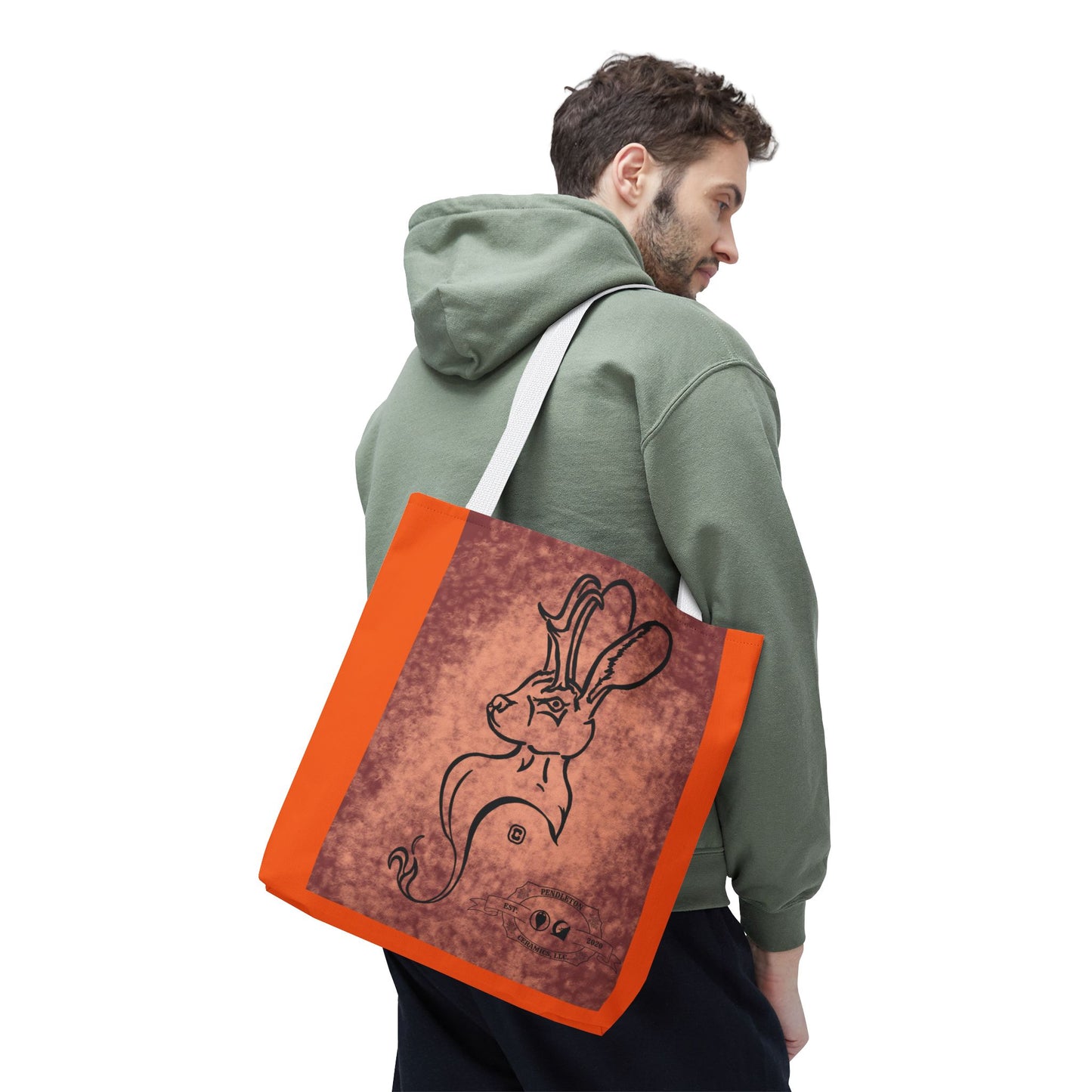 Dust Storm Jackalope Bust Drawing Tote Orange Bag