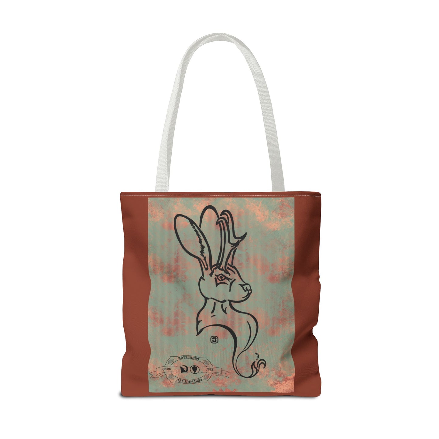 Copper Metal Jackalope Bust Drawing Tote Brown Bag