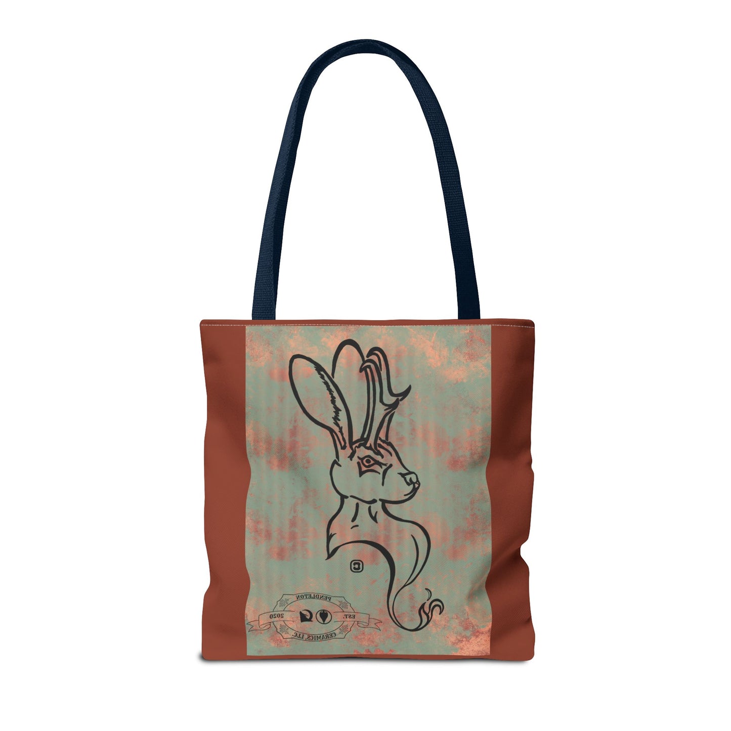 Copper Metal Jackalope Bust Drawing Tote Brown Bag