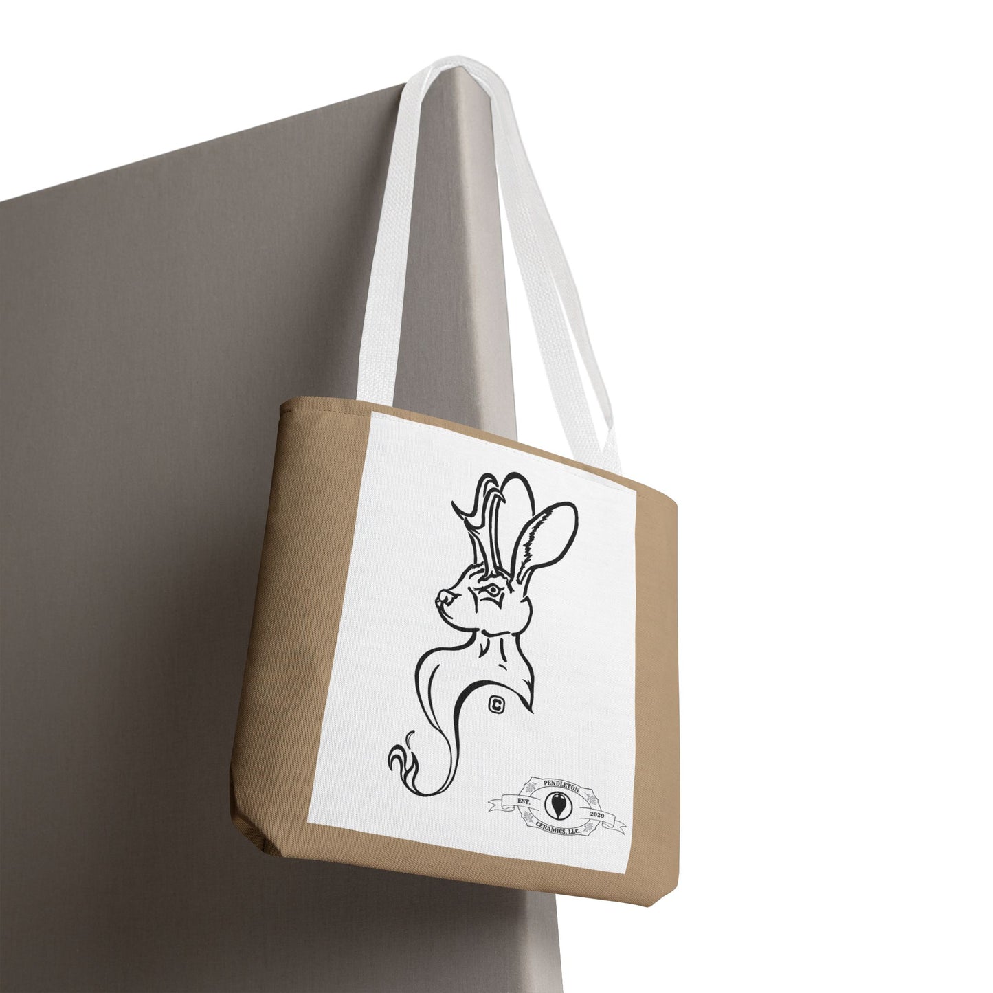 Jackalope Bust Drawing Tote Bag with Tan Stripe