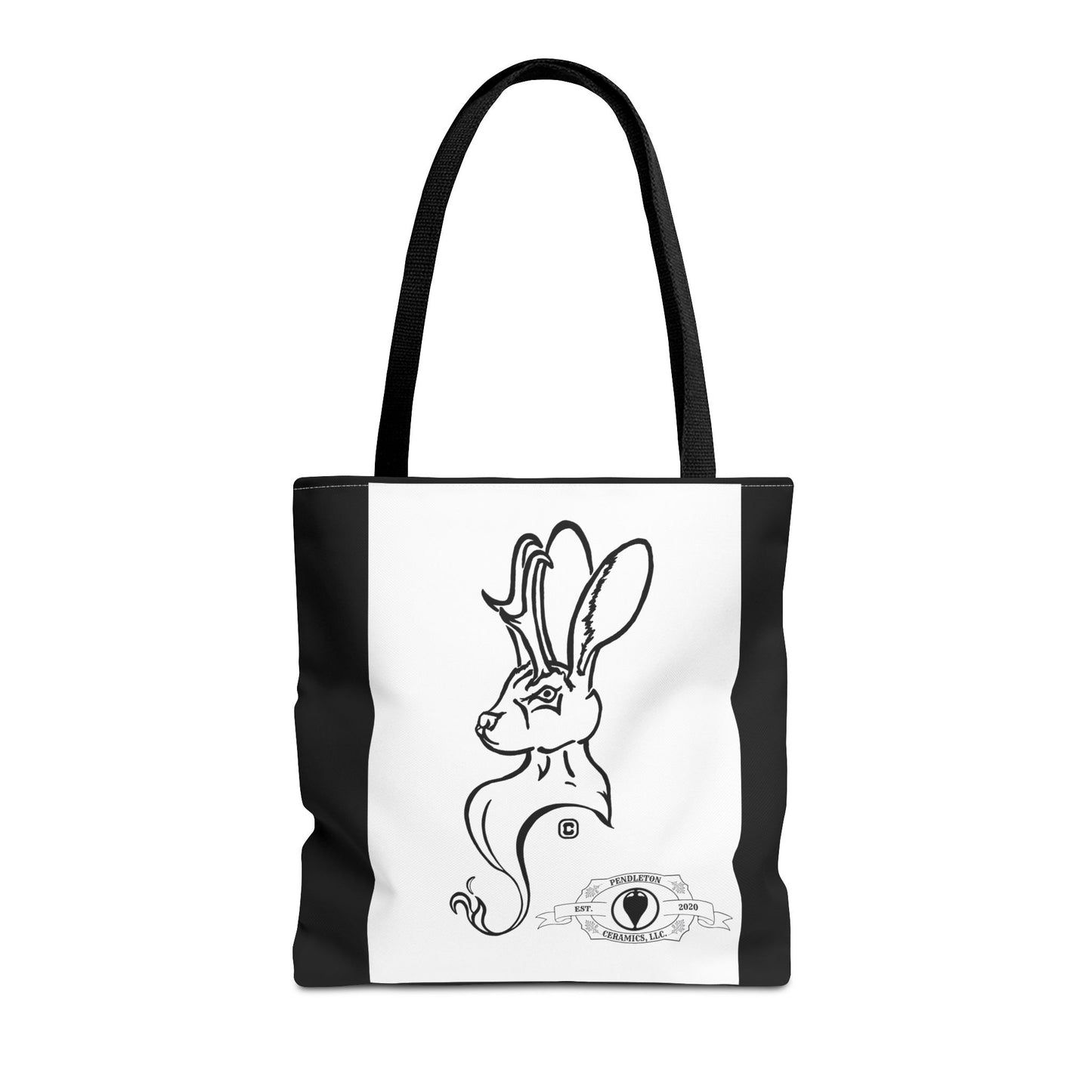 Jackalope Bust Drawing Tote Bag with Black Stripe