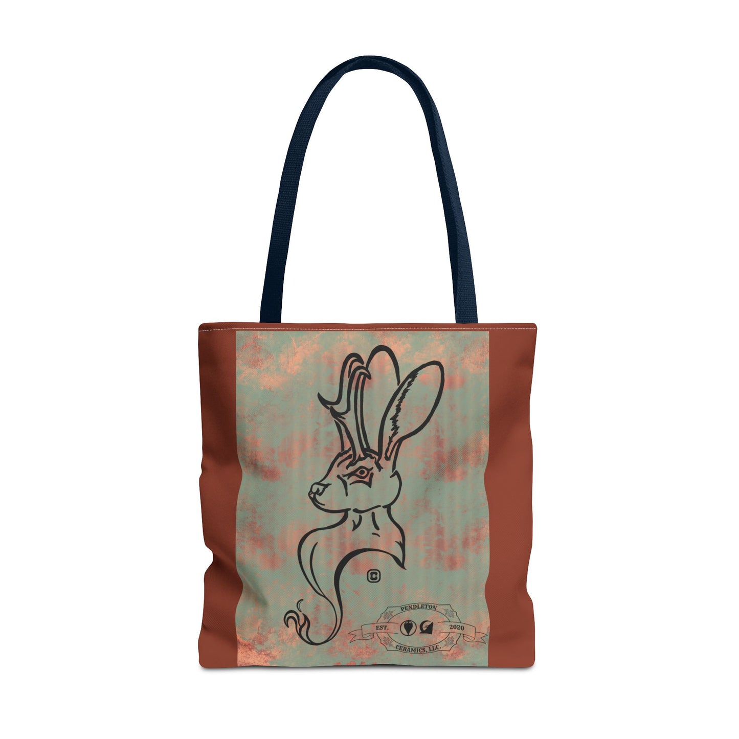 Copper Metal Jackalope Bust Drawing Tote Brown Bag