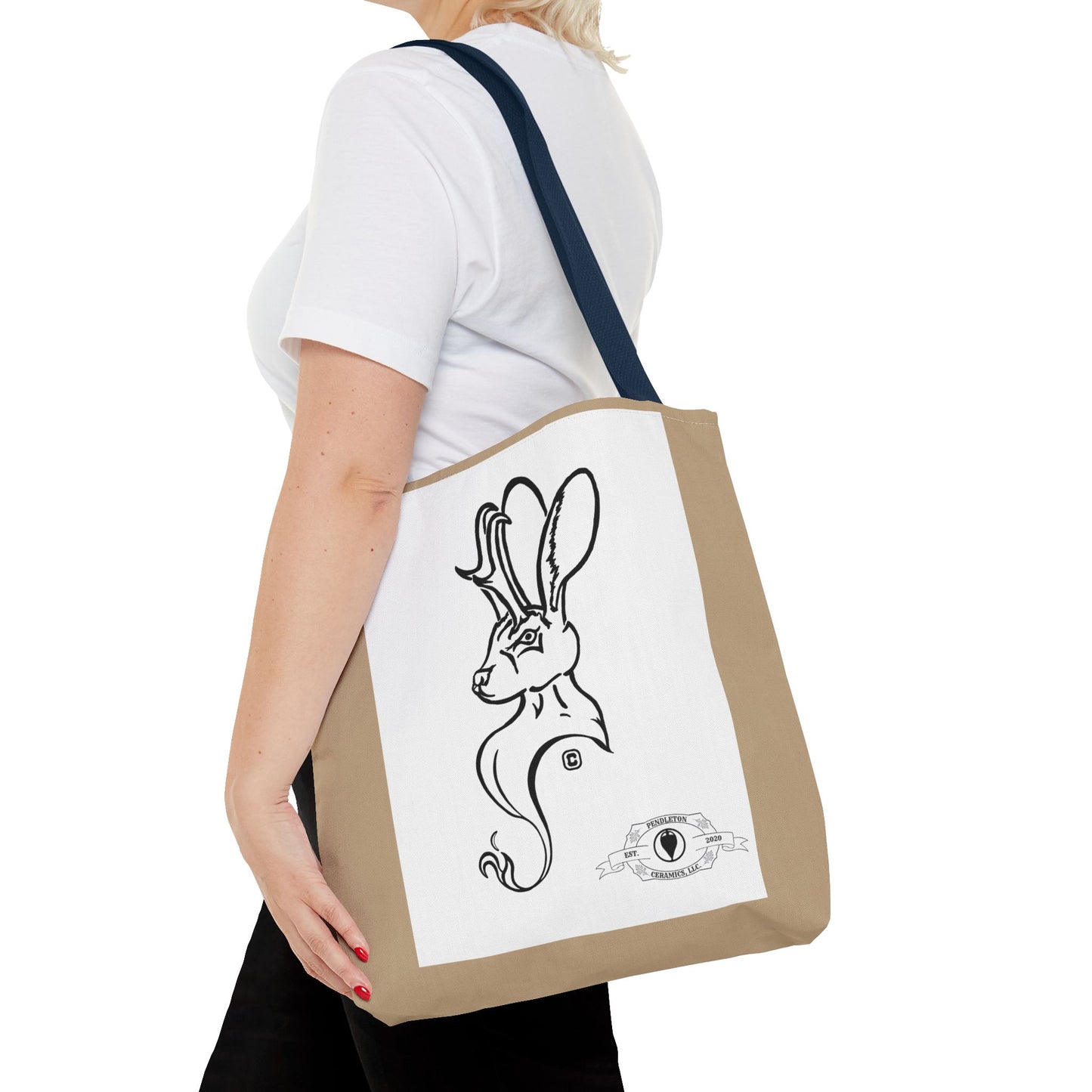 Jackalope Bust Drawing Tote Bag with Tan Stripe
