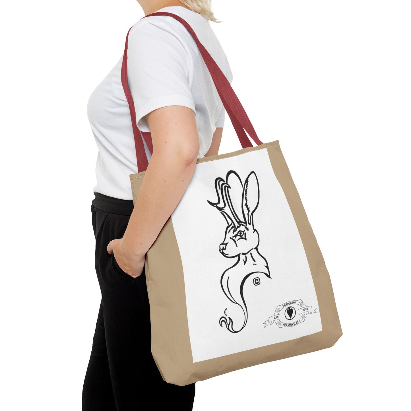 Jackalope Bust Drawing Tote Bag with Tan Stripe