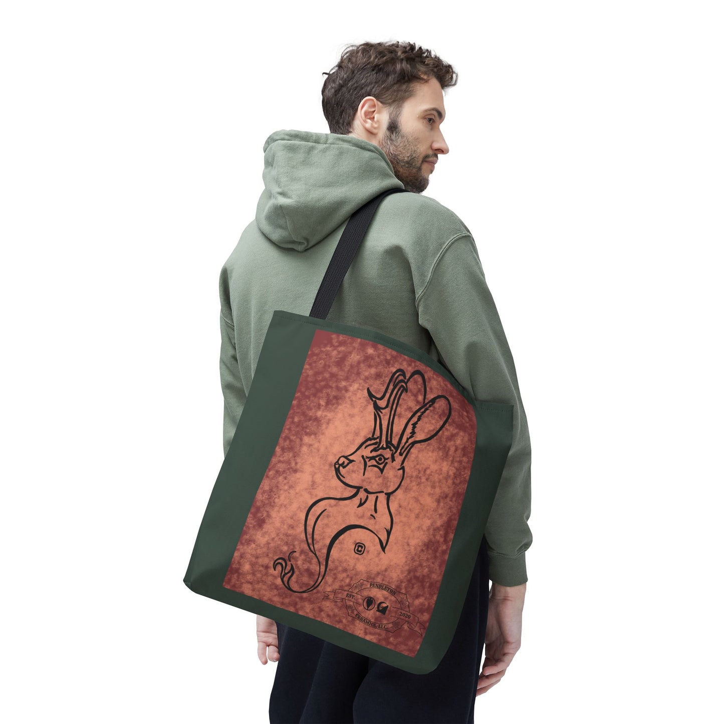 Dust Storm Jackalope Bust Drawing Tote Green Bag