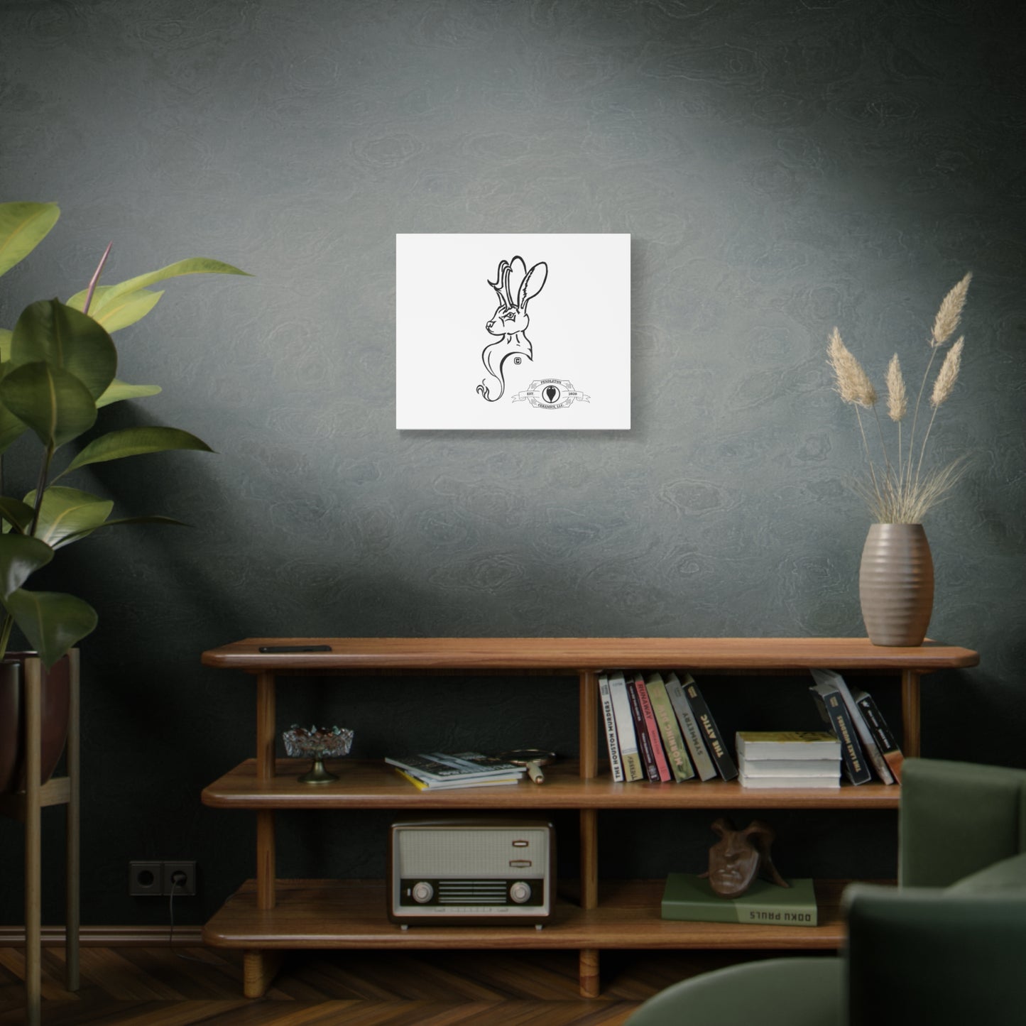 Jackalope Bust Drawing Art Stretched Canvas Wall Decor