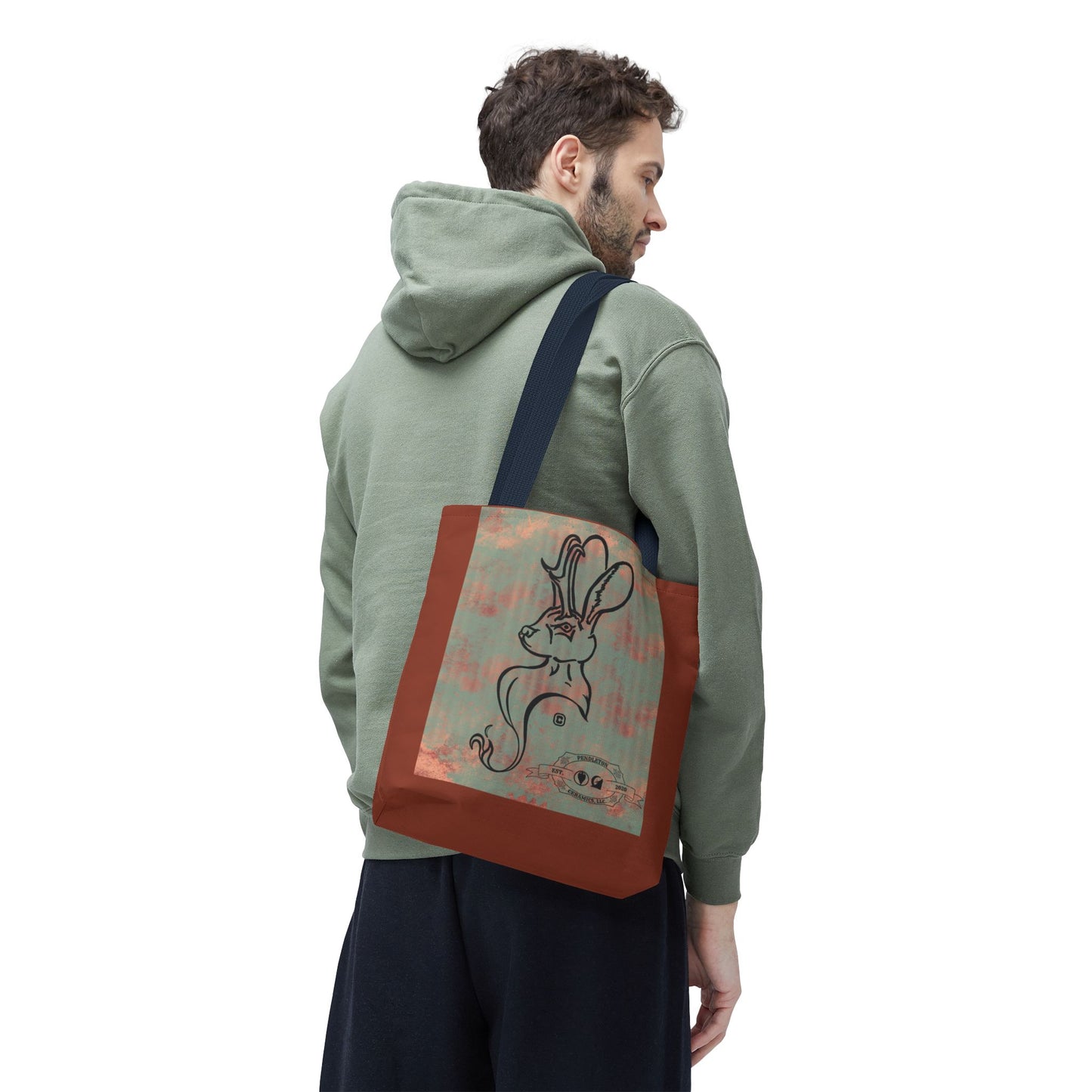 Copper Metal Jackalope Bust Drawing Tote Brown Bag