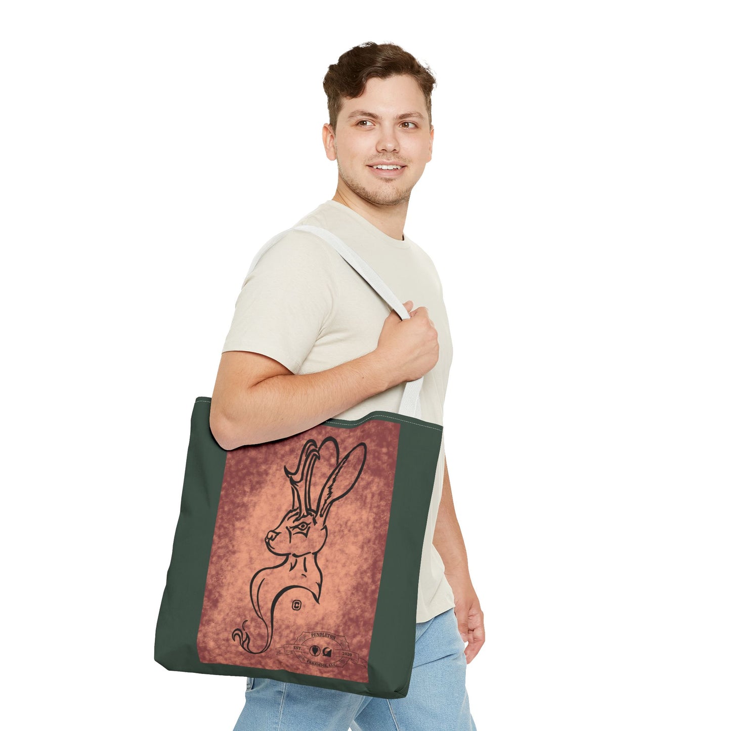 Dust Storm Jackalope Bust Drawing Tote Green Bag