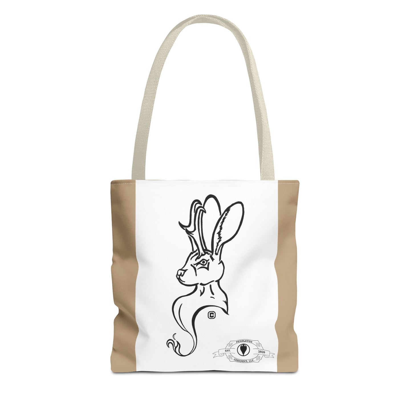 Jackalope Bust Drawing Tote Bag with Tan Stripe