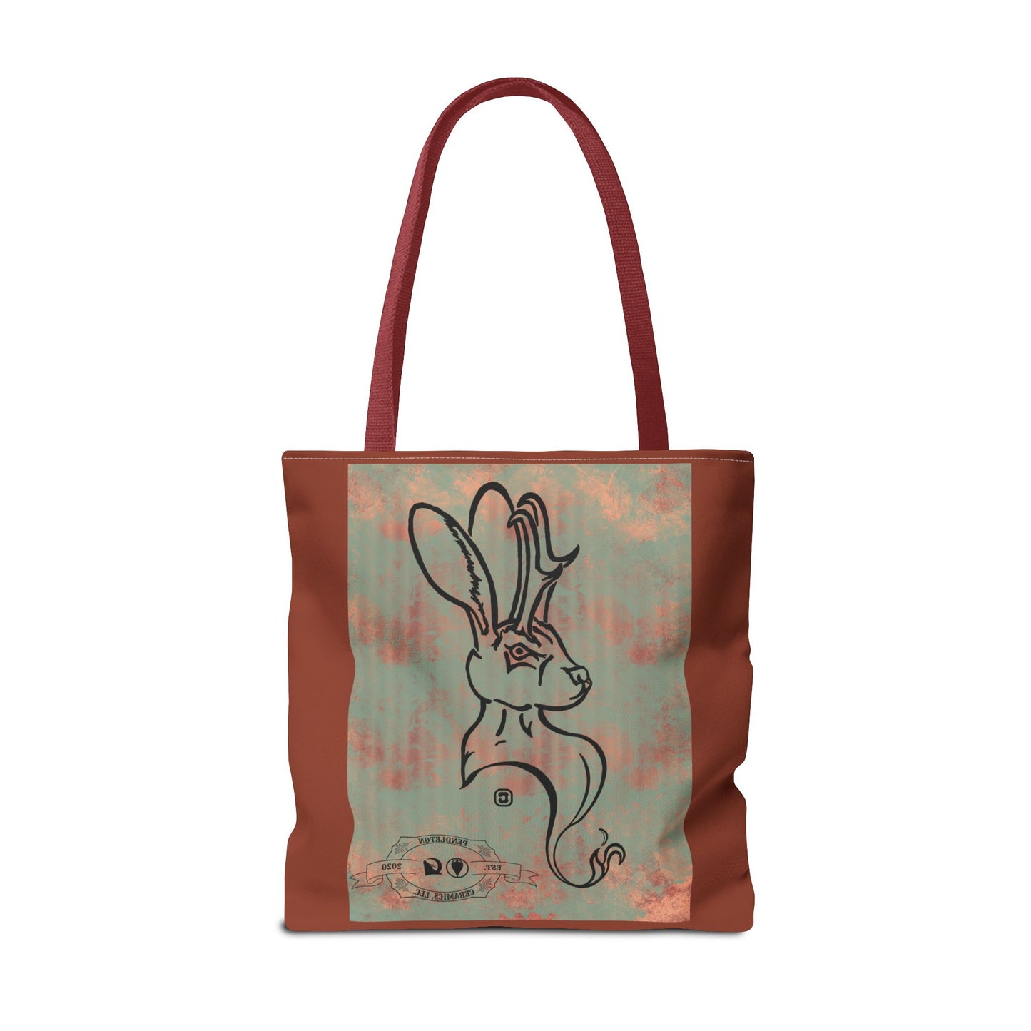 Copper Metal Jackalope Bust Drawing Tote Brown Bag