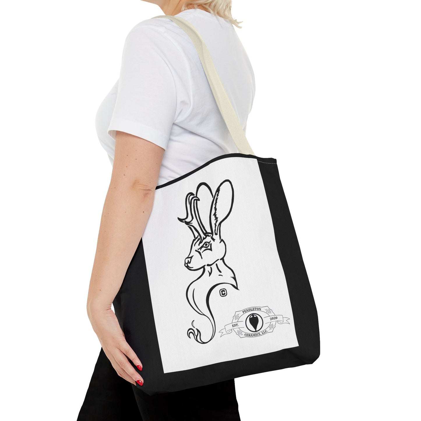 Jackalope Bust Drawing Tote Bag with Black Stripe