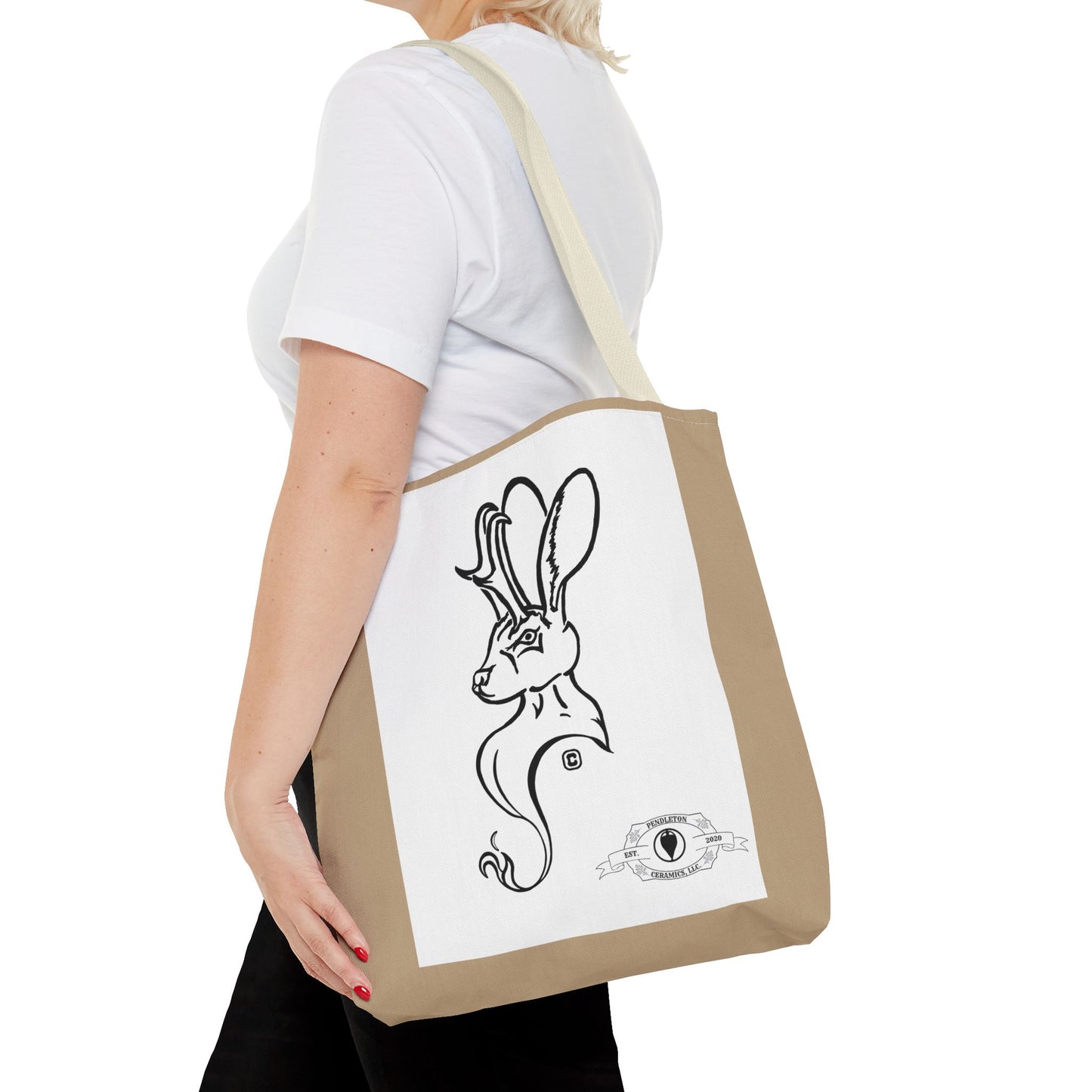Jackalope Bust Drawing Tote Bag with Tan Stripe