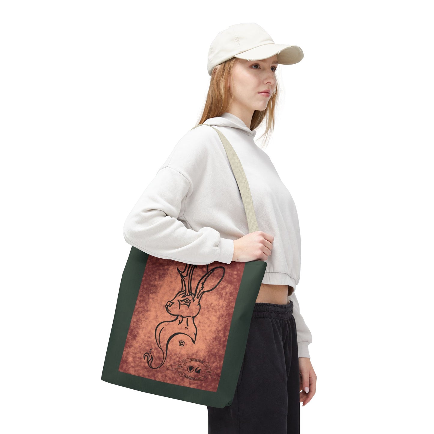 Dust Storm Jackalope Bust Drawing Tote Green Bag