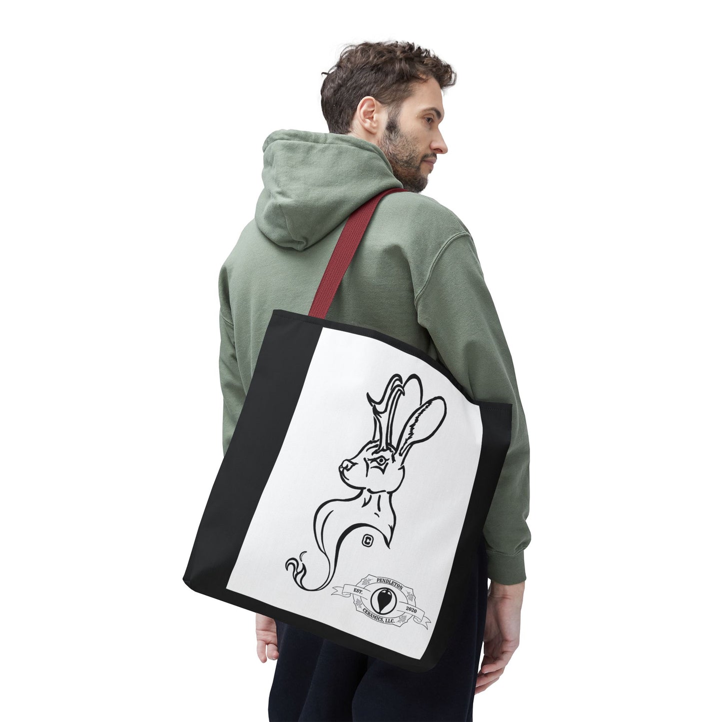 Jackalope Bust Drawing Tote Bag with Black Stripe
