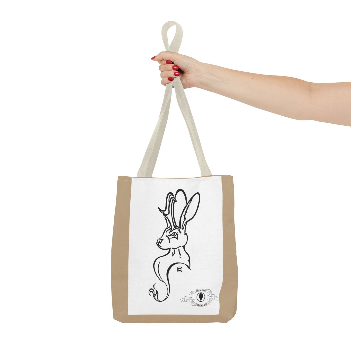 Jackalope Bust Drawing Tote Bag with Tan Stripe