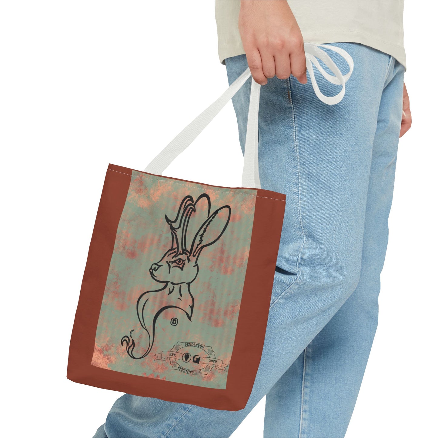 Copper Metal Jackalope Bust Drawing Tote Brown Bag