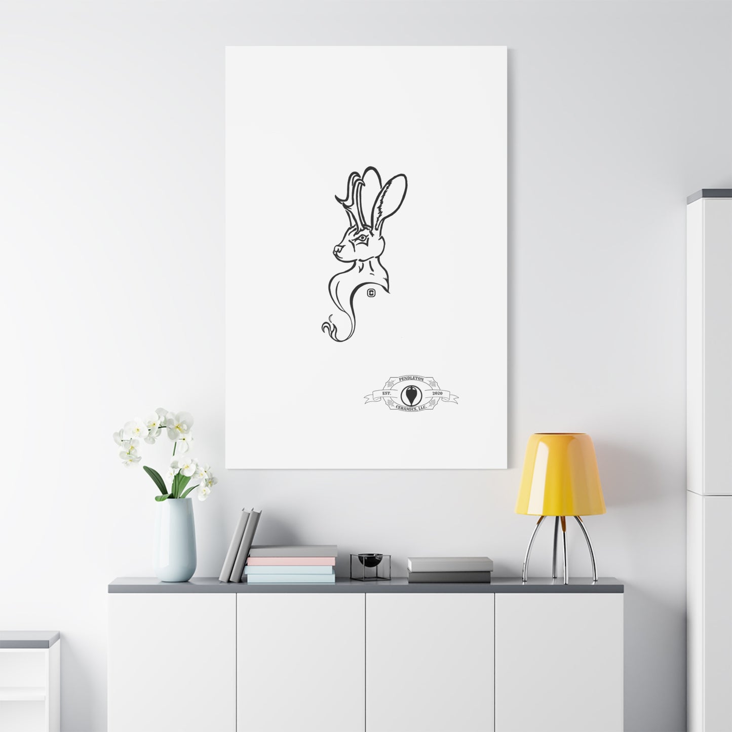Jackalope Bust Drawing Art Stretched Canvas Wall Decor