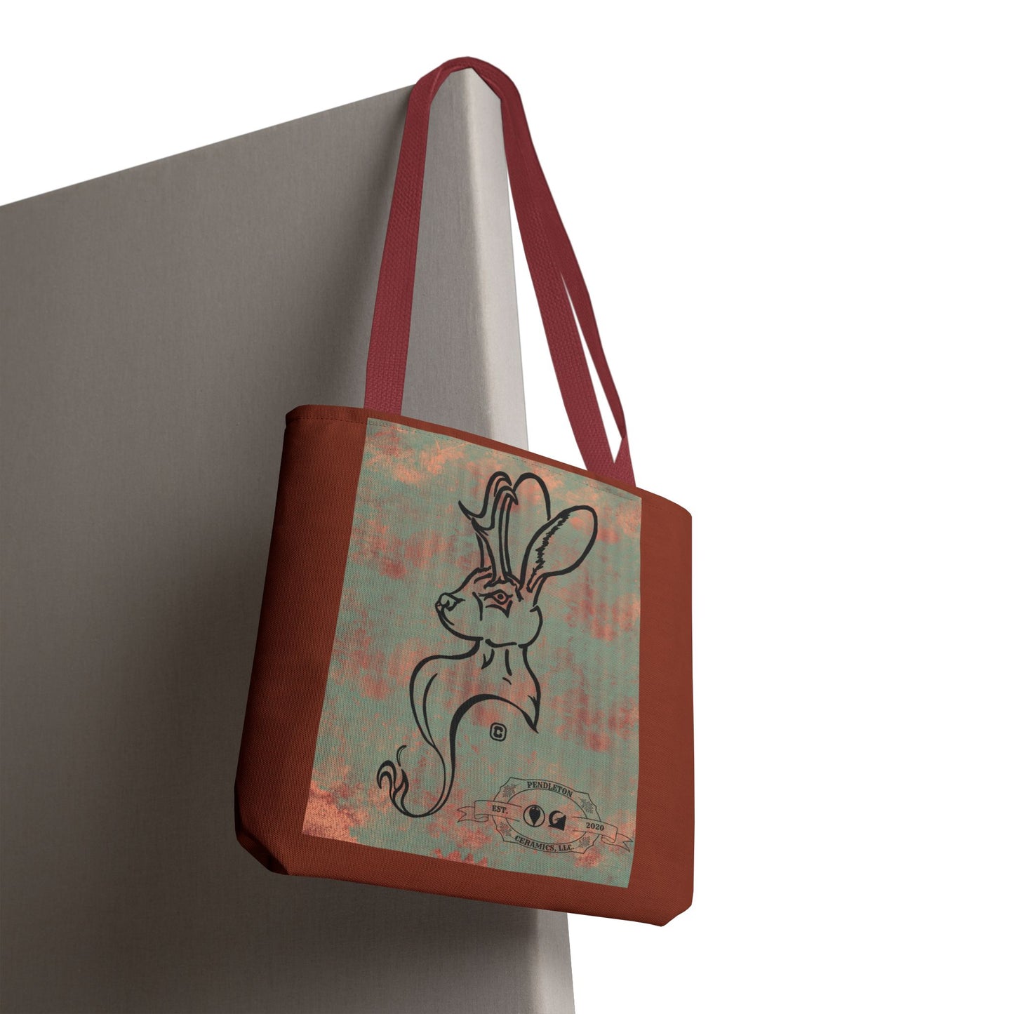 Copper Metal Jackalope Bust Drawing Tote Brown Bag