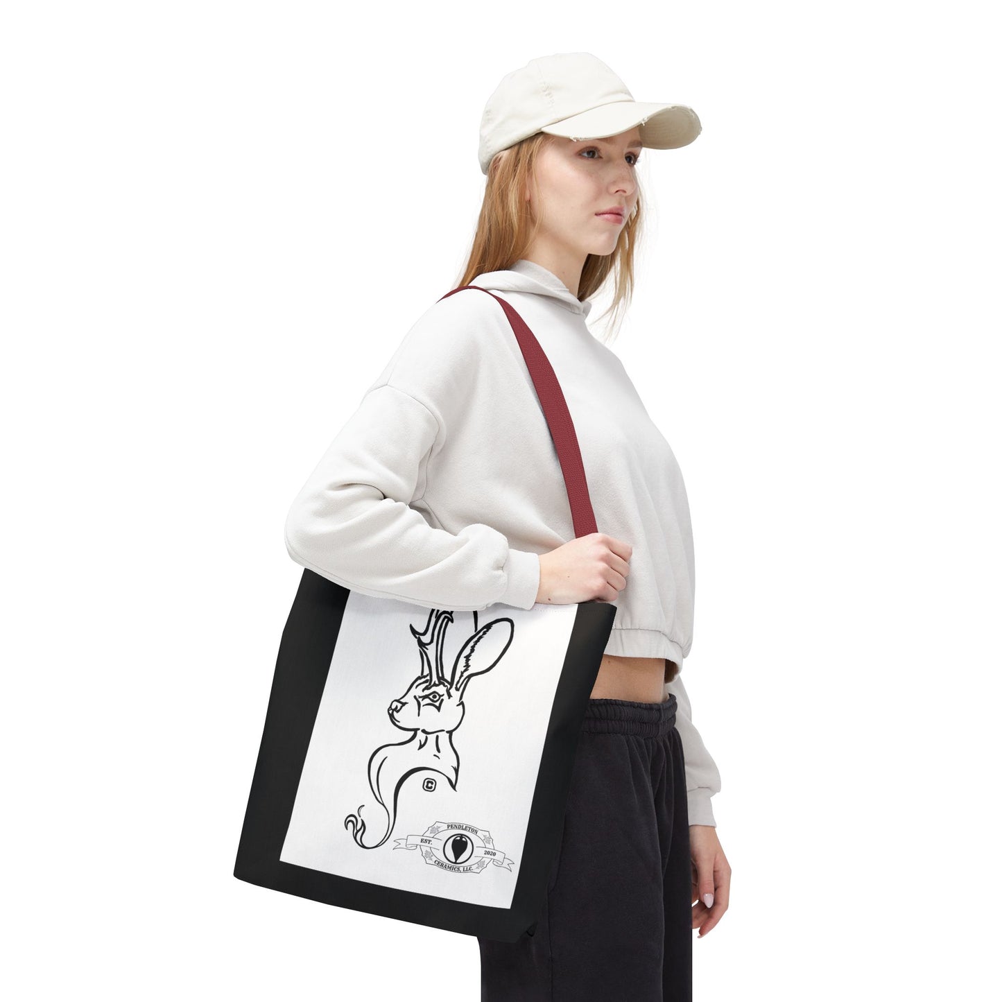 Jackalope Bust Drawing Tote Bag with Black Stripe
