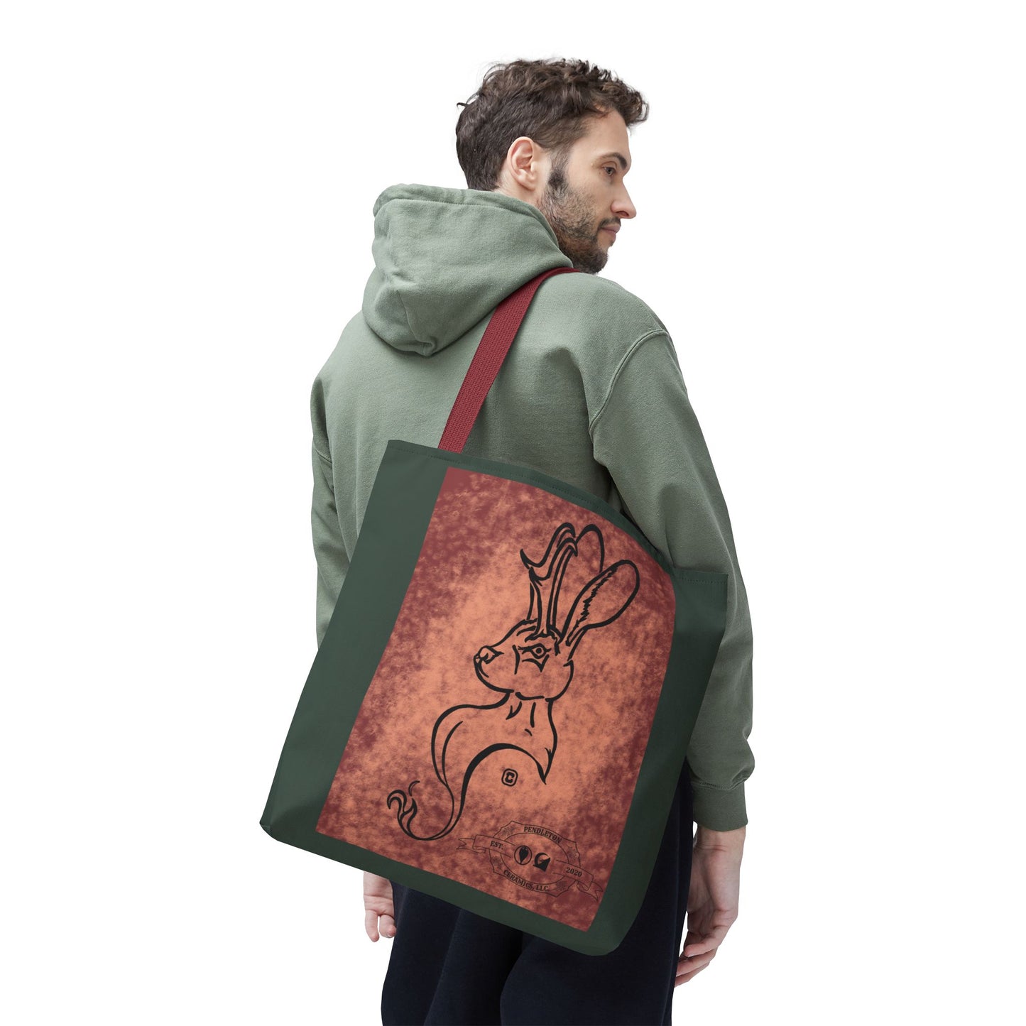 Dust Storm Jackalope Bust Drawing Tote Green Bag