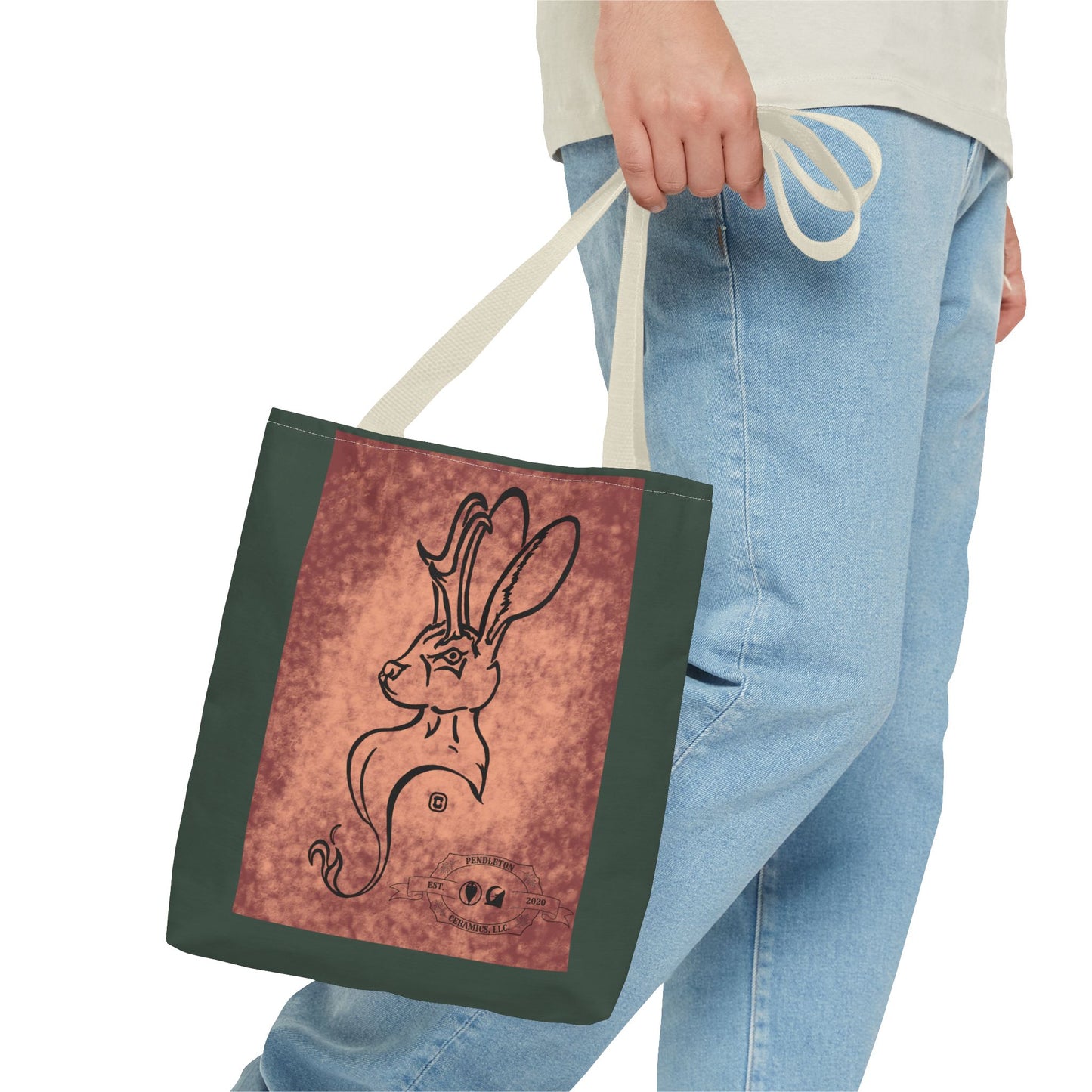 Dust Storm Jackalope Bust Drawing Tote Green Bag