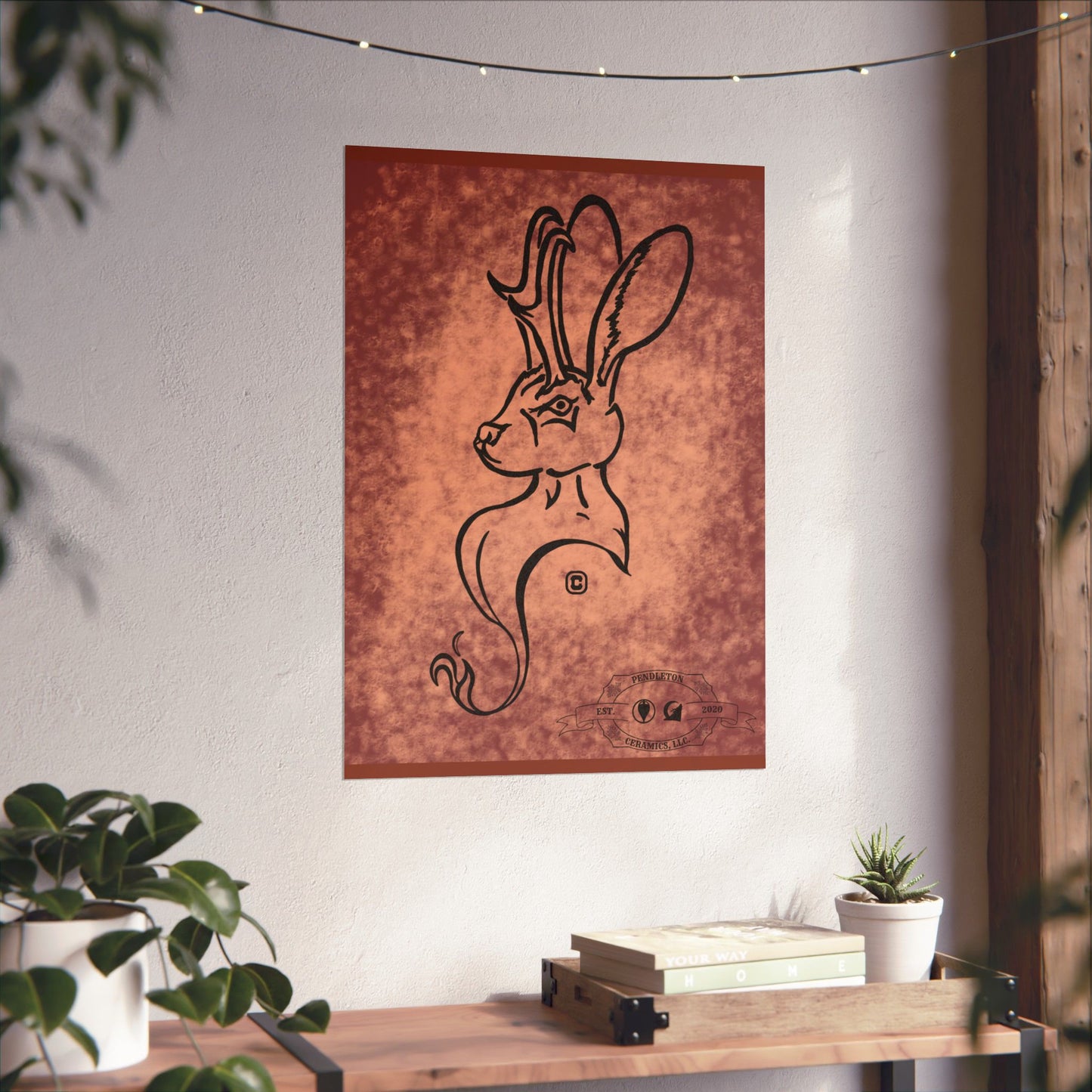 Dust Storm Jackalope Bust Drawing Wall Art