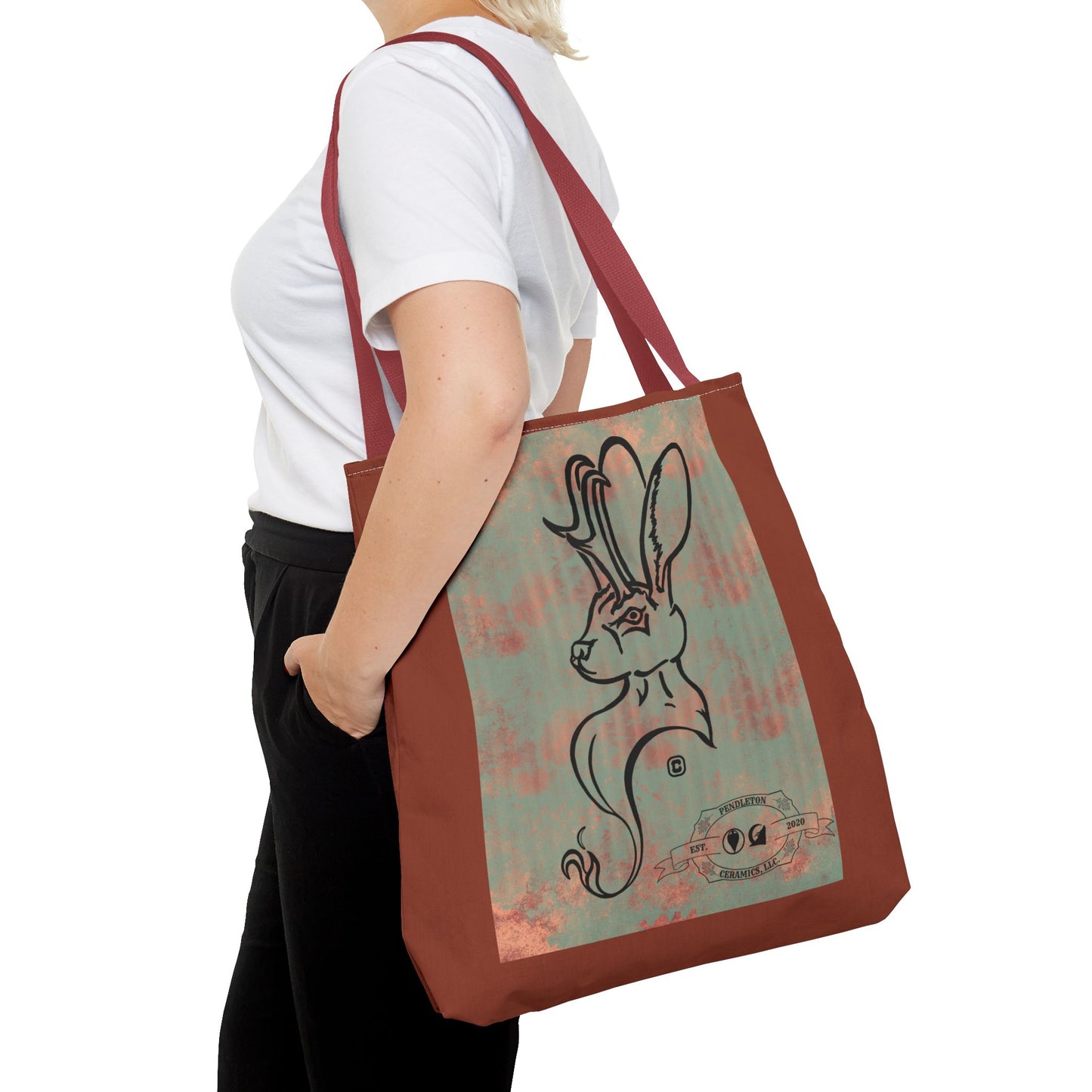 Copper Metal Jackalope Bust Drawing Tote Brown Bag
