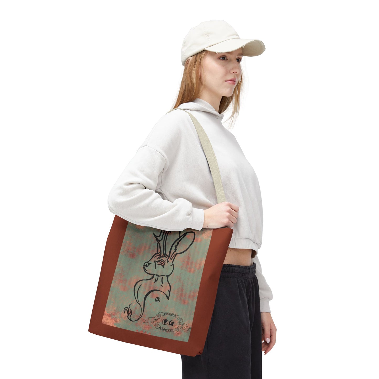 Copper Metal Jackalope Bust Drawing Tote Brown Bag