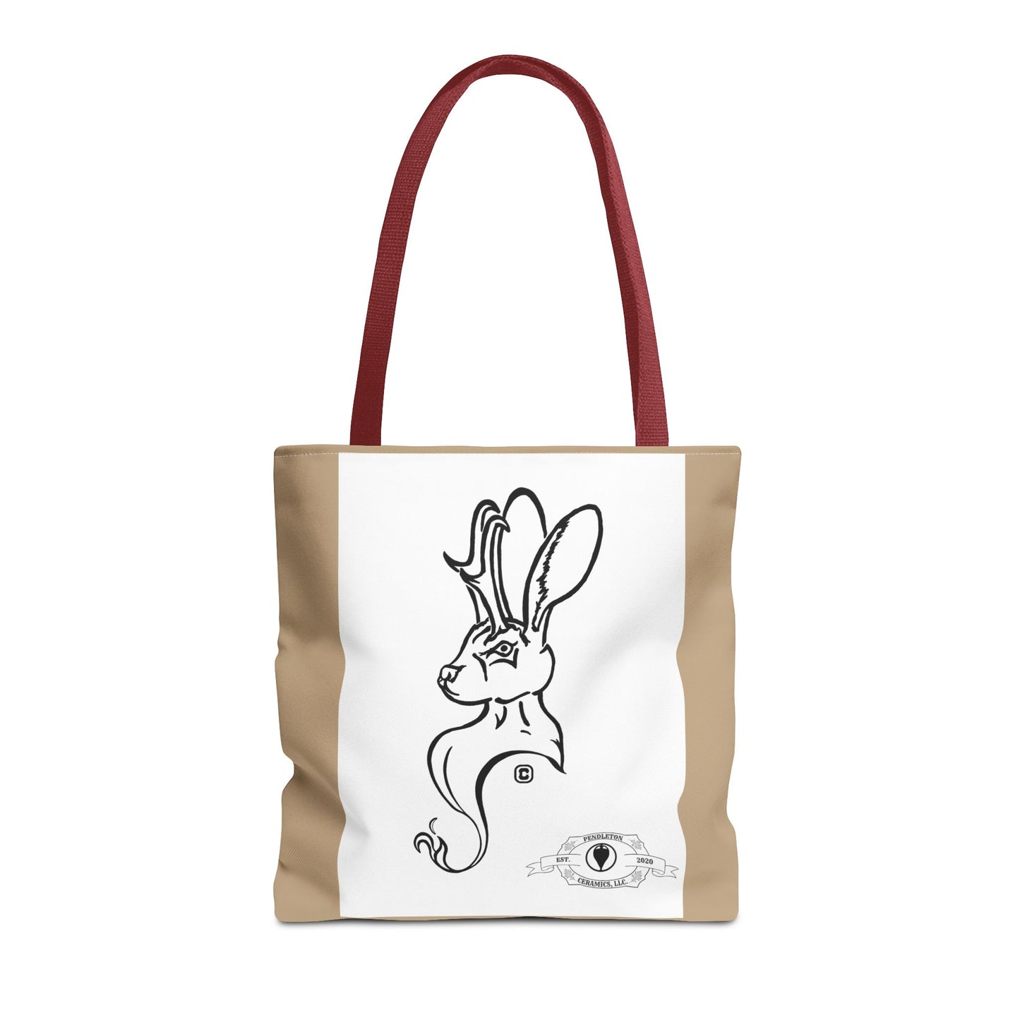 Jackalope Bust Drawing Tote Bag with Tan Stripe