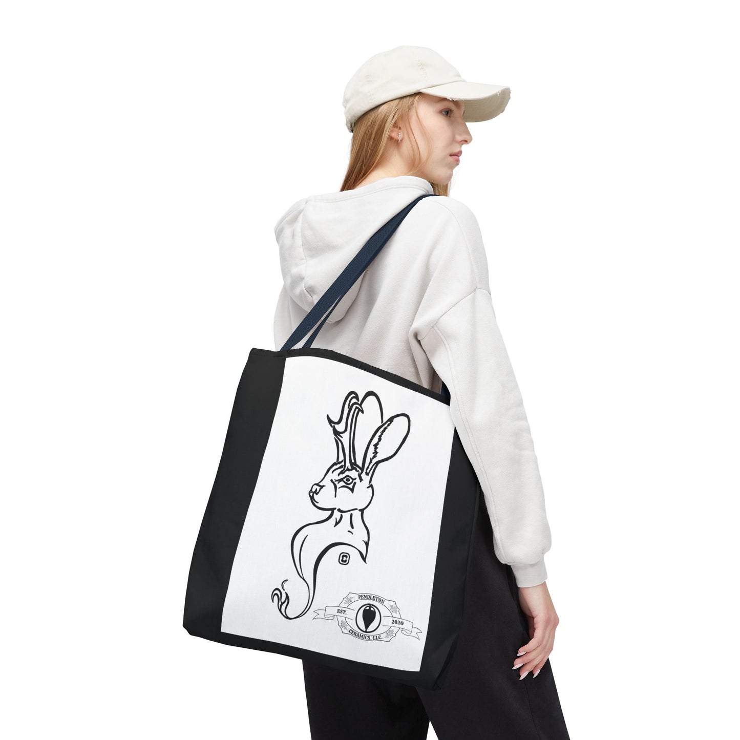 Jackalope Bust Drawing Tote Bag with Black Stripe