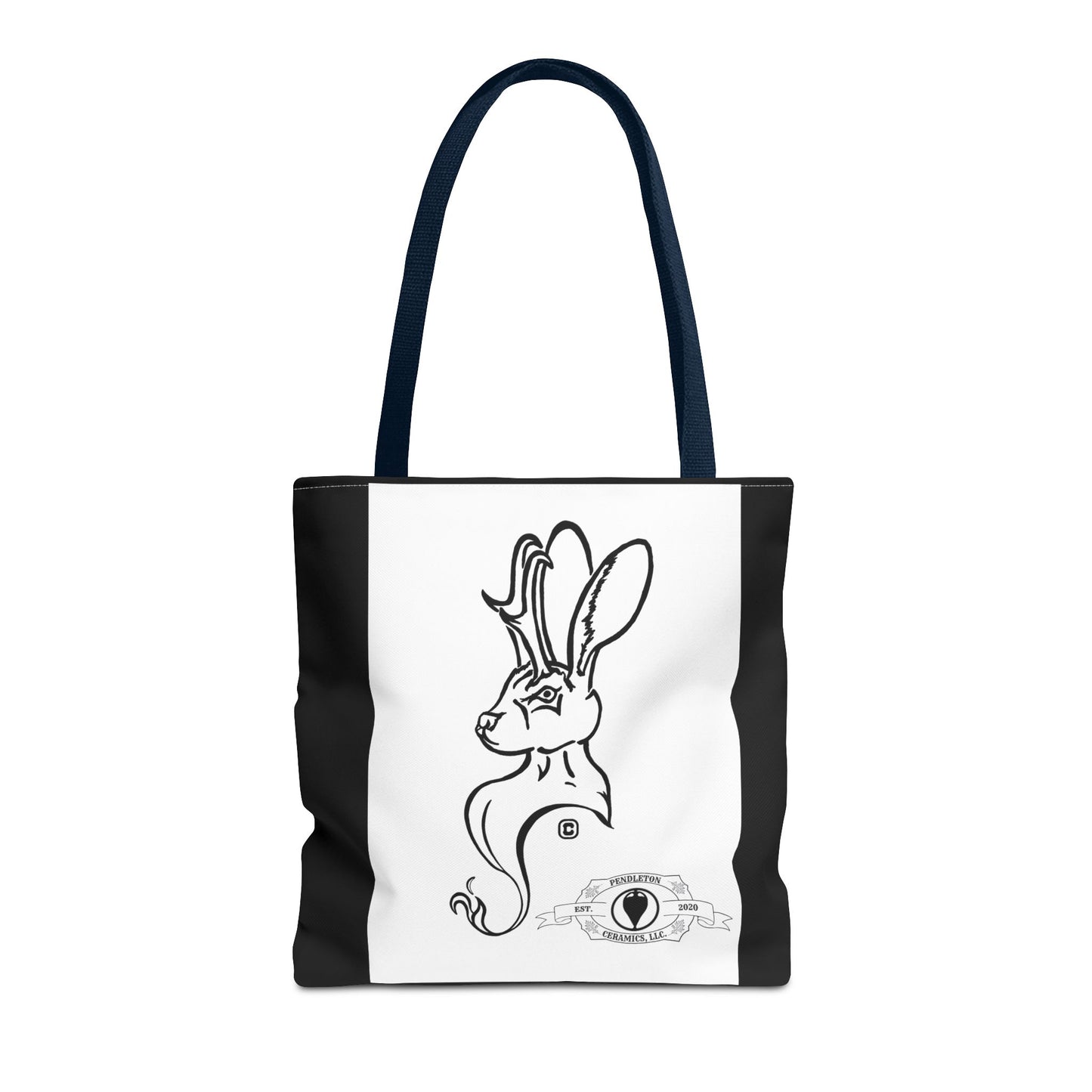 Jackalope Bust Drawing Tote Bag with Black Stripe