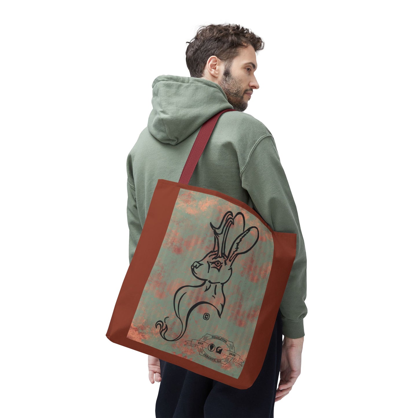 Copper Metal Jackalope Bust Drawing Tote Brown Bag