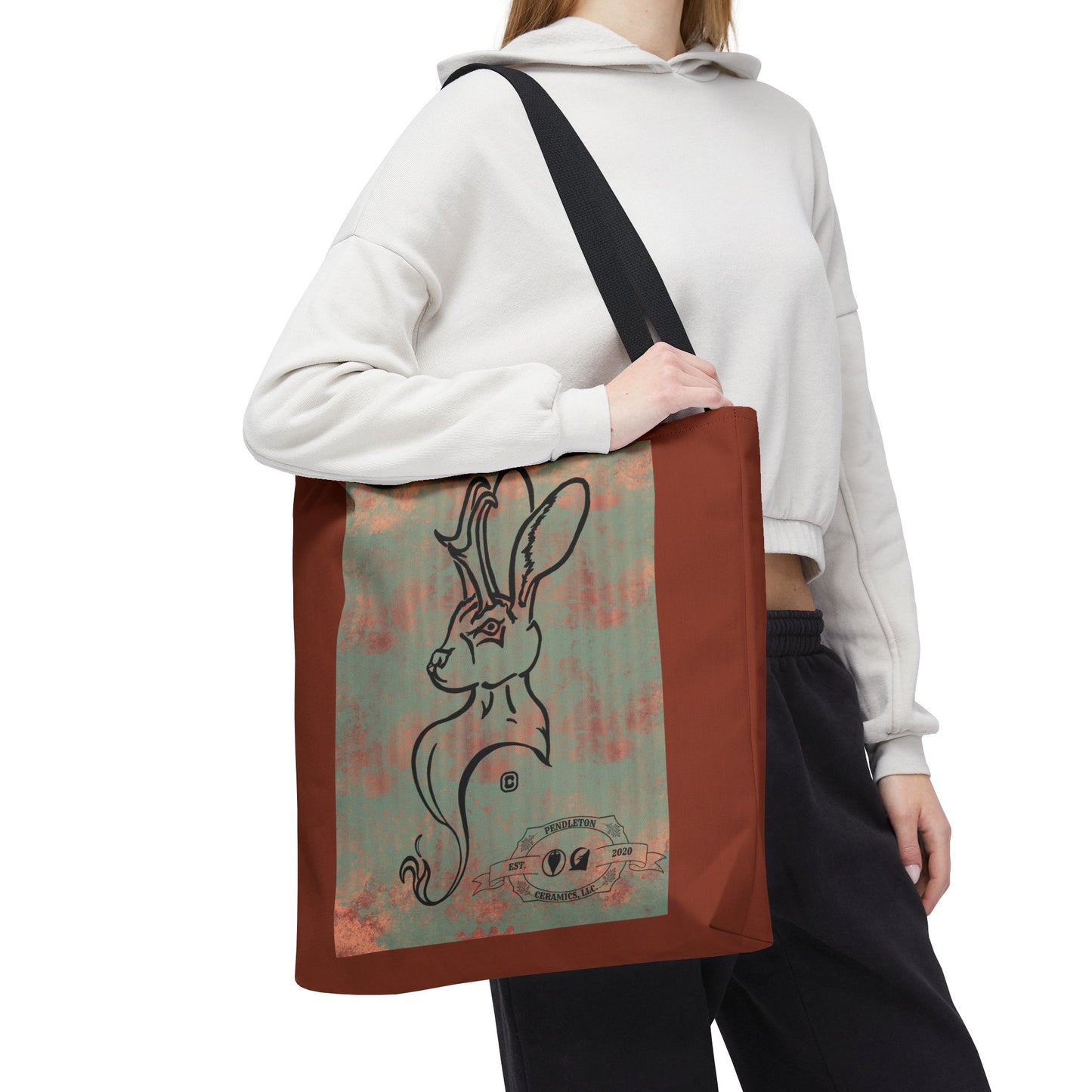 Copper Metal Jackalope Bust Drawing Tote Brown Bag