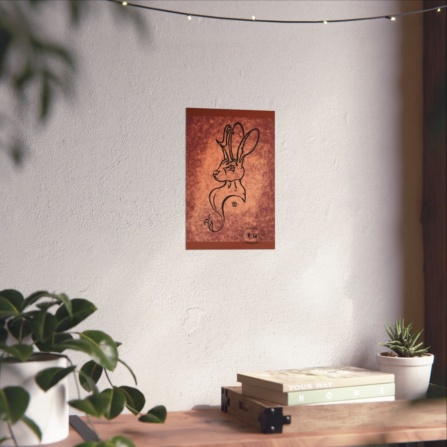 Dust Storm Jackalope Bust Drawing Wall Art